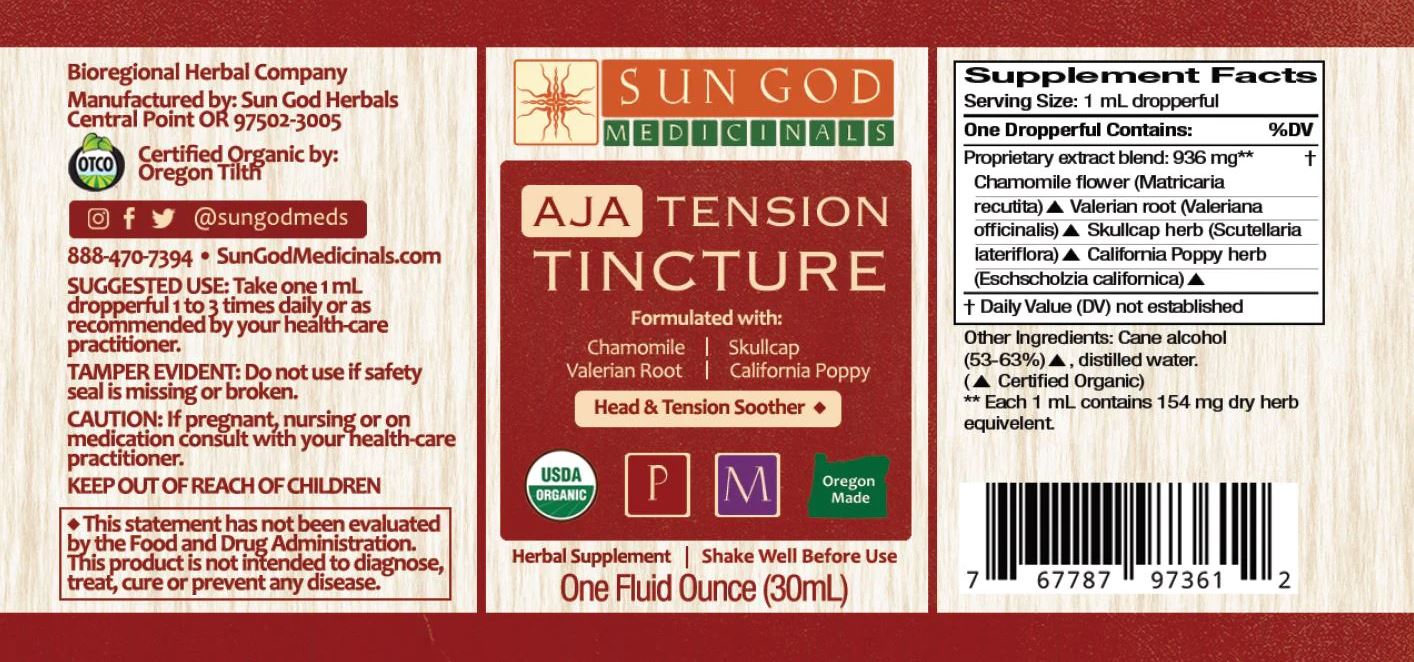 Organic Herbal Tension Tincture - EASE TENSION in HEAD, NECK & SHOULDERS