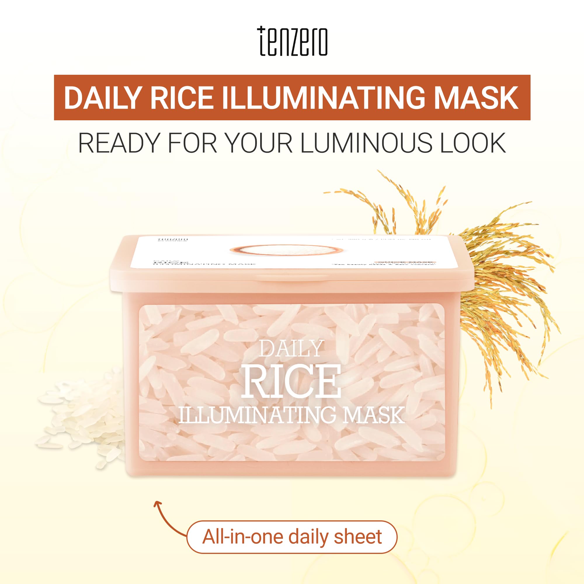 Tenzero Daily Rice Illuminating Mask (30 Sheets) – Hydrating, Soothing & Nourishing
