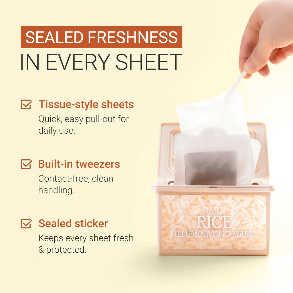 Tenzero Daily Rice Illuminating Mask (30 Sheets) – Hydrating, Soothing & Nourishing