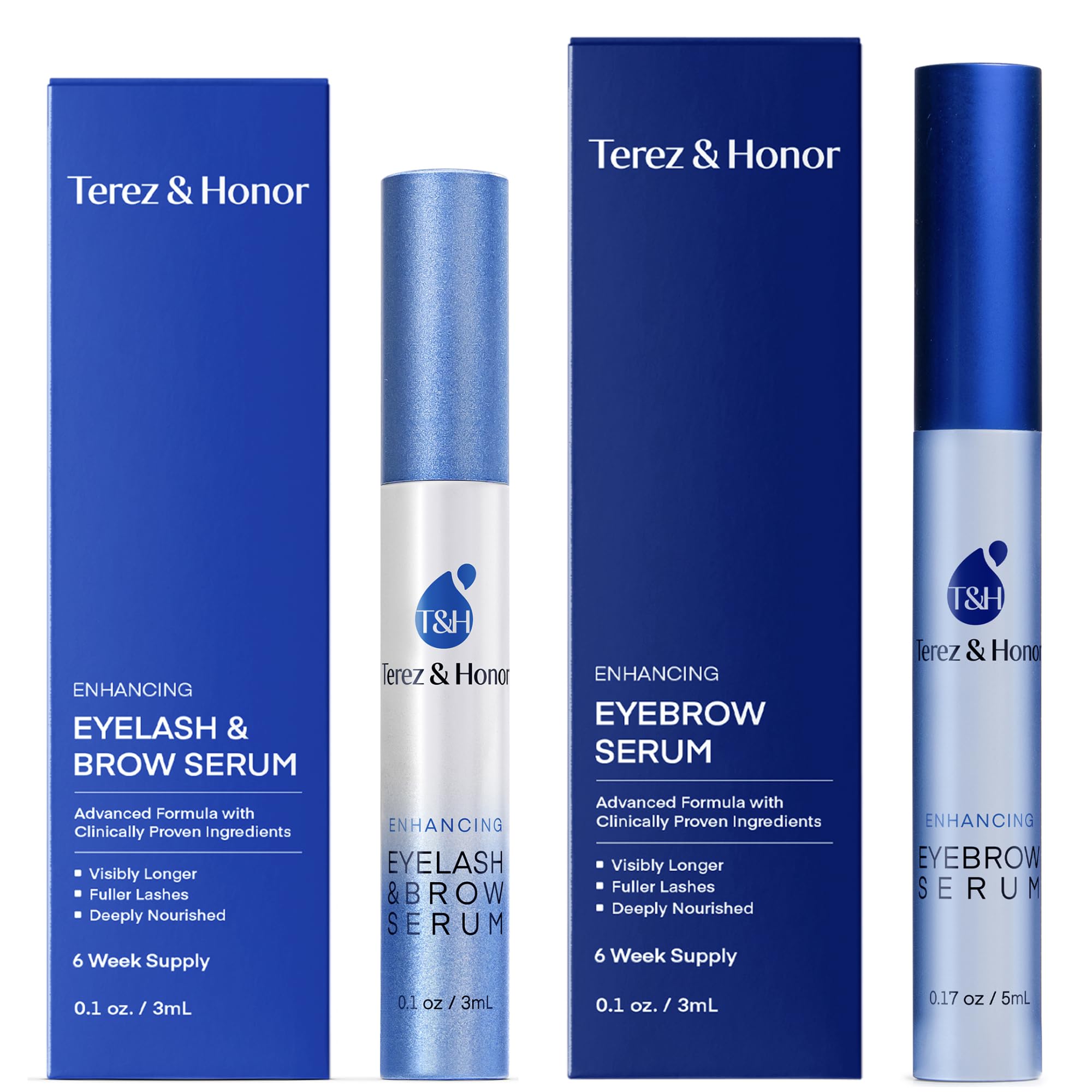 Terez & Honor Natural Eyelash & Eyebrow Serum Set – Fuller Lashes & Brows (3 mL + 5 mL)