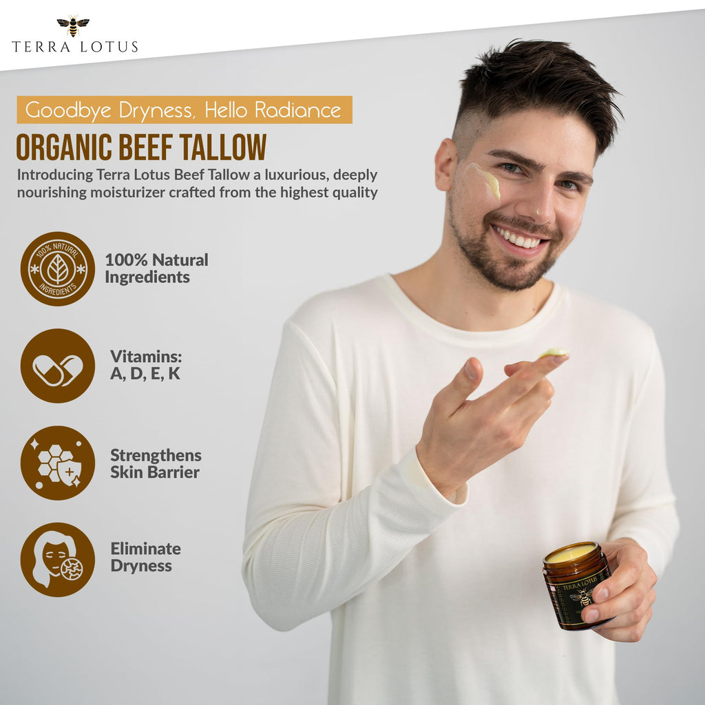 Terra Lotus Organic Grass-Fed Beef Tallow Balm with Raw Honey – Moisturizing Cream for All Skin Types (4oz, Citrus)