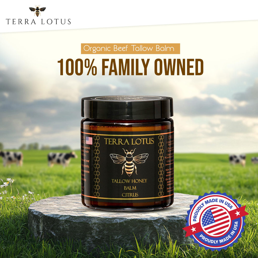 Terra Lotus Organic Grass-Fed Beef Tallow Balm with Raw Honey – Moisturizing Cream for All Skin Types (4oz, Citrus)