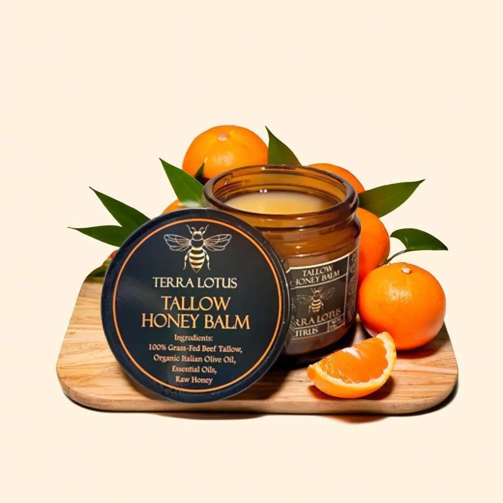 Terra Lotus Honey Tallow Balm — Organic Grass-Fed Beef Tallow & Raw Honey (Unscented, 2 oz)