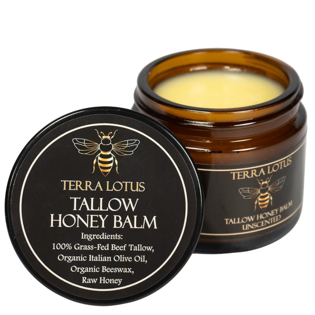 Terra Lotus Honey Tallow Balm — Organic Grass-Fed Beef Tallow & Raw Honey (Unscented, 2 oz)
