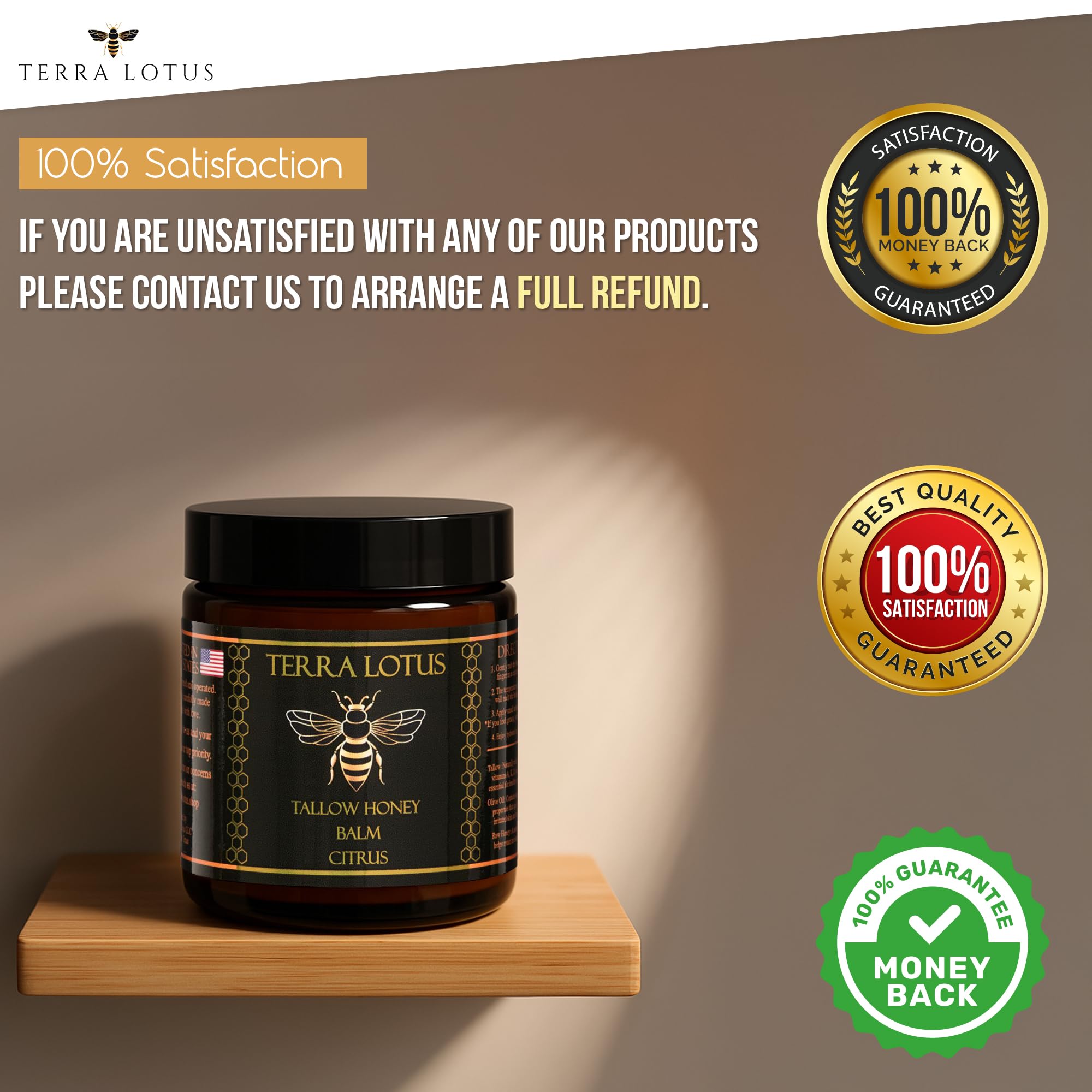 Terra Lotus Organic Grass-Fed Beef Tallow Balm with Raw Honey – Moisturizing Cream for All Skin Types (4oz, Citrus)