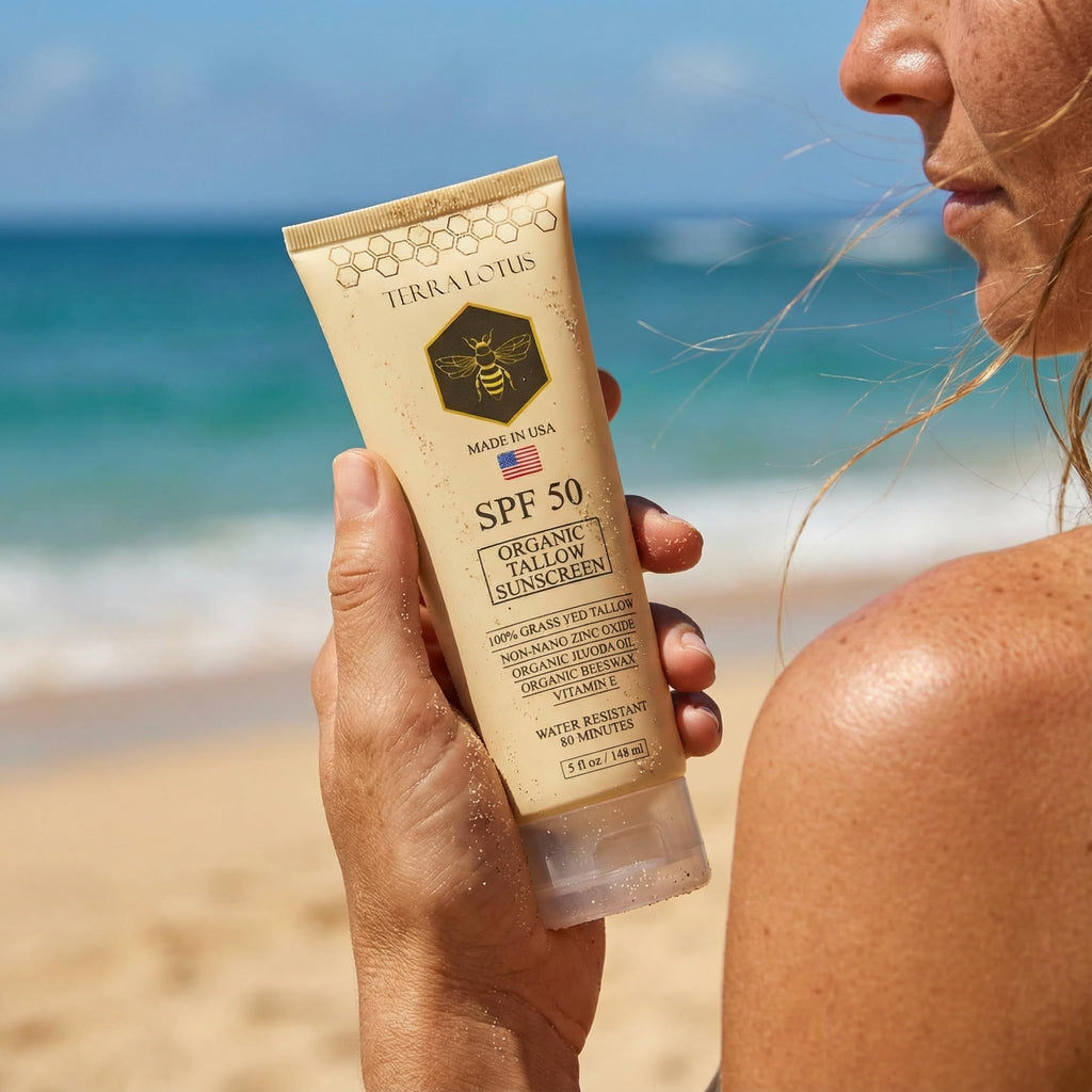 Terra Lotus Organic Tallow Sunscreen SPF 50 - Reef-Safe Mineral Defense for Face & Body (5 oz)