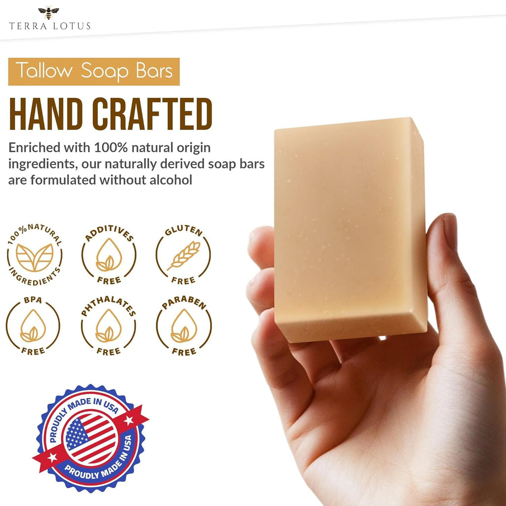 Terra Lotus Organic Tallow Soap with Organic Oils & Raw Honey - Unscented 3-Pack
