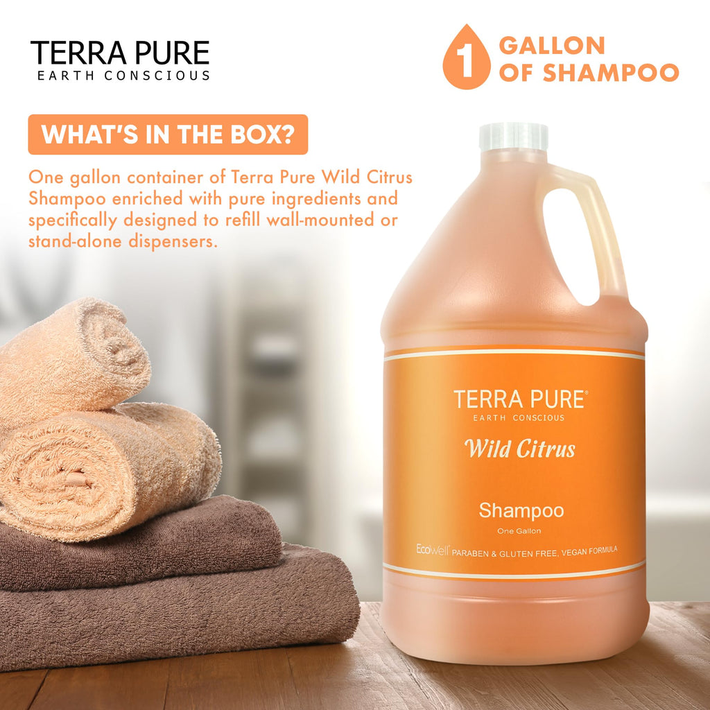 Terra Pure 1-Gallon Shampoo | Luxury Hotel Toiletry Bulk (128 oz) | Refill Dispensers