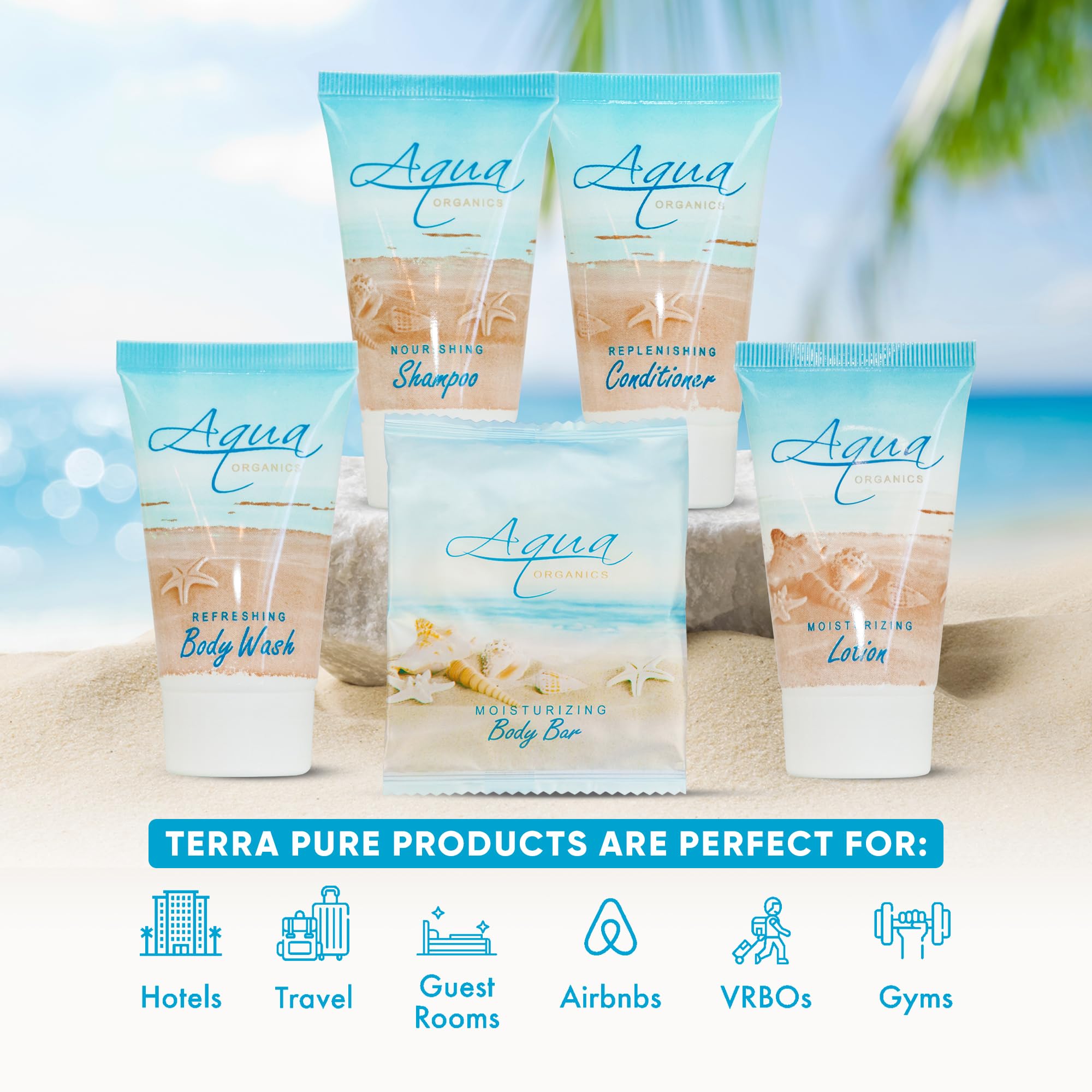 Terra Pure Aqua Organics Hotel Soaps & Toiletries Bulk Set – 150 Travel-Size Pieces (1oz Each)