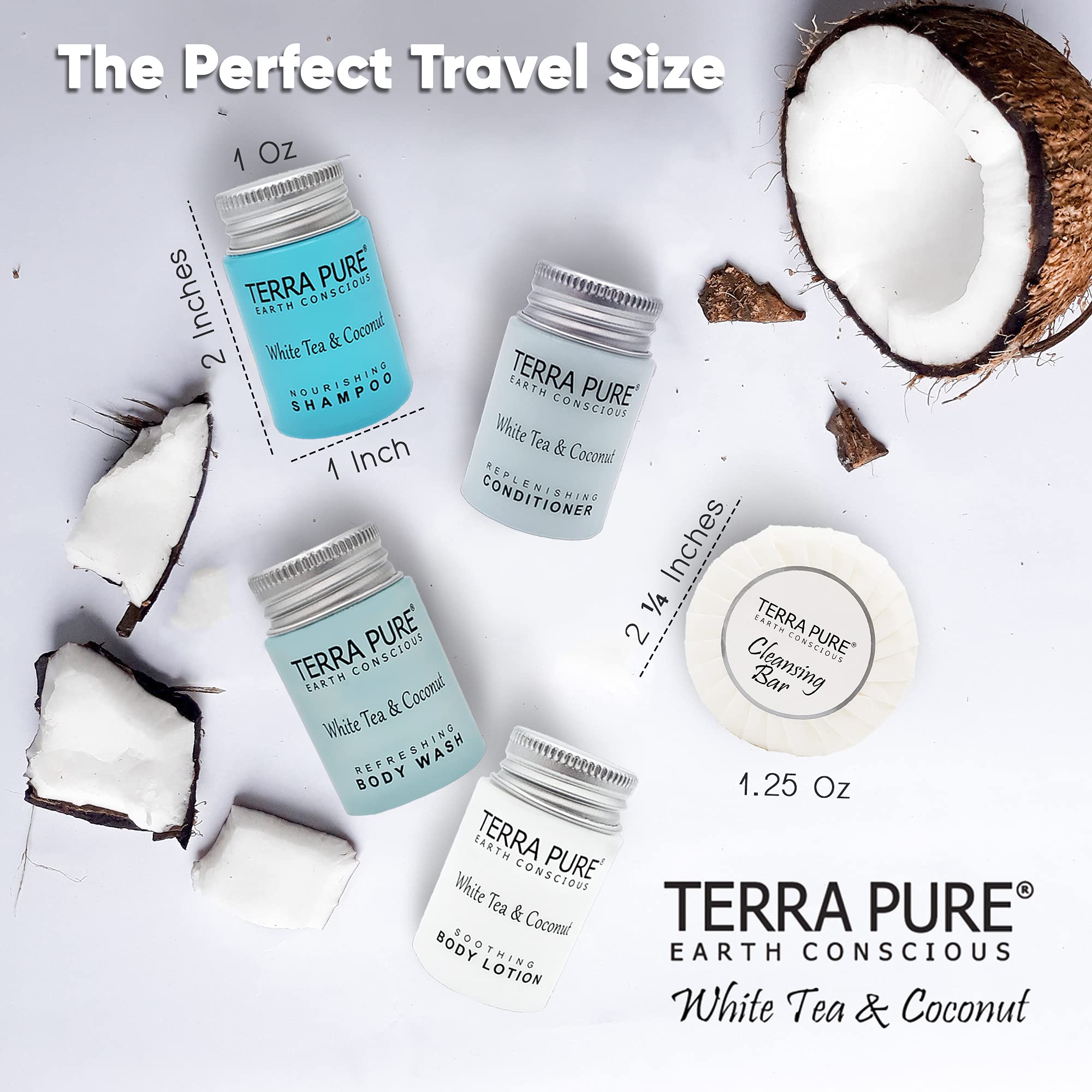 Terra Pure White Tea & Coconut Hotel Toiletries Set – 300-Piece Travel Amenities Kit