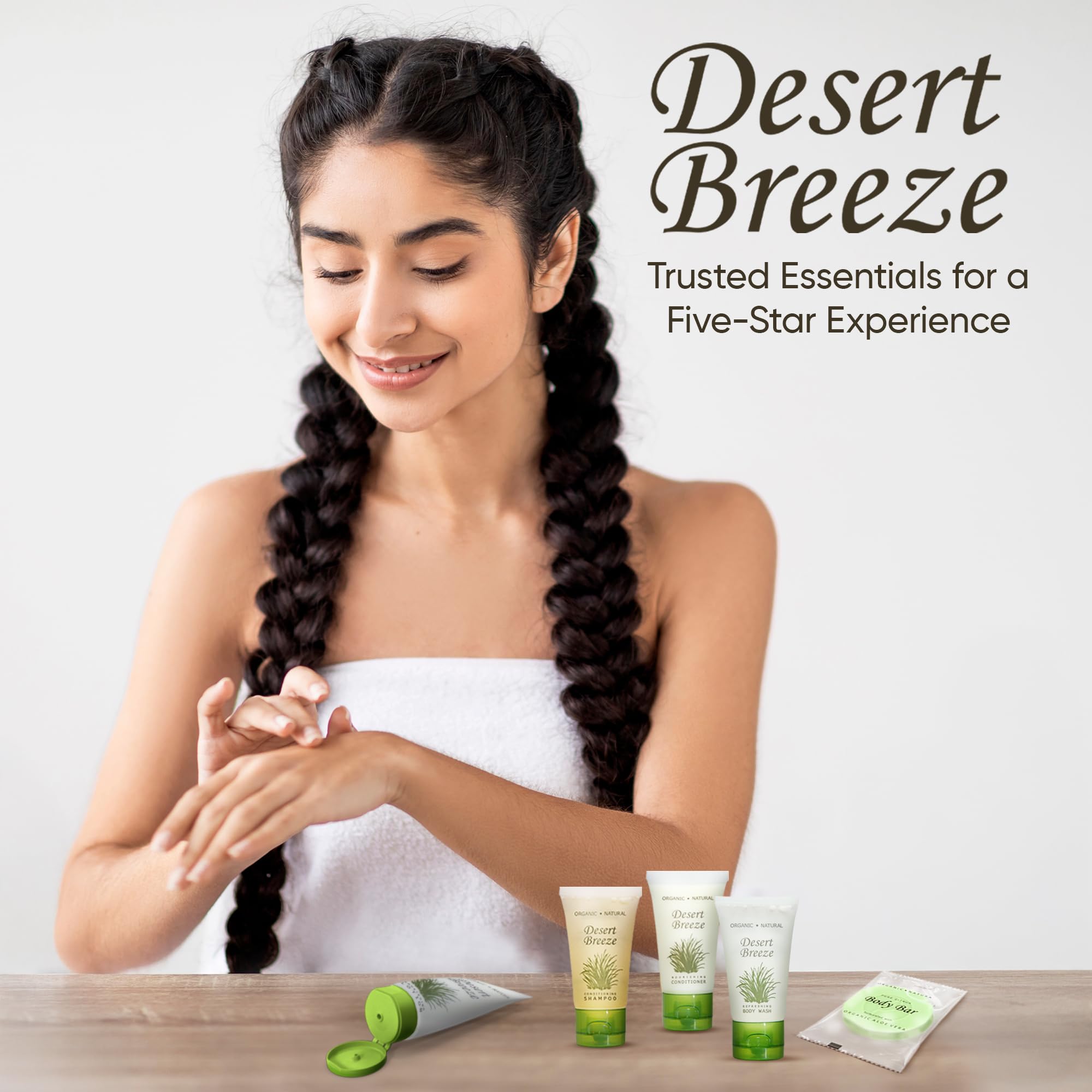 Terra Pure Desert Breeze Travel Size Hotel Toiletry Set – 150 Count, 1 oz Bottles, Aloe & Olive Oil, Paraben Free