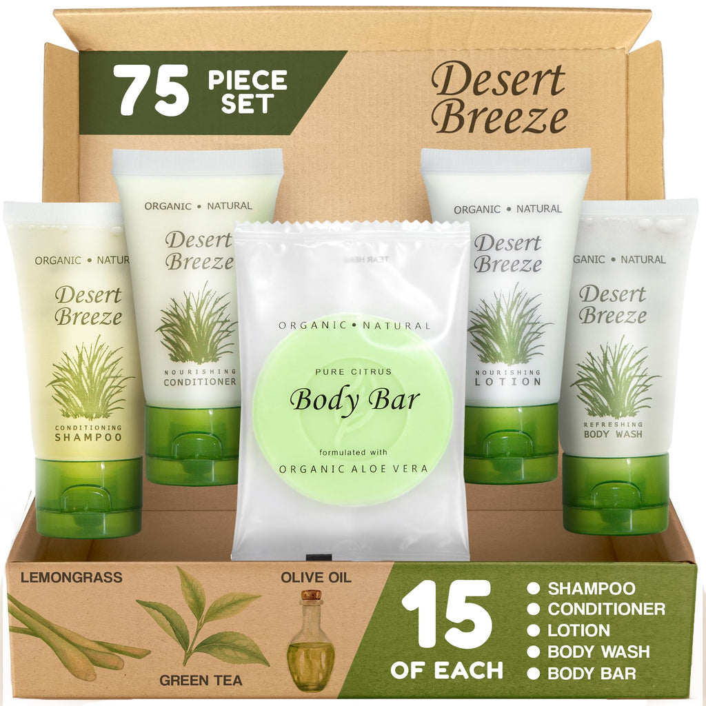 Terra Pure Desert Breeze Travel Size Hotel Toiletry Set – 75 Count, 1 oz Bottles, Paraben Free