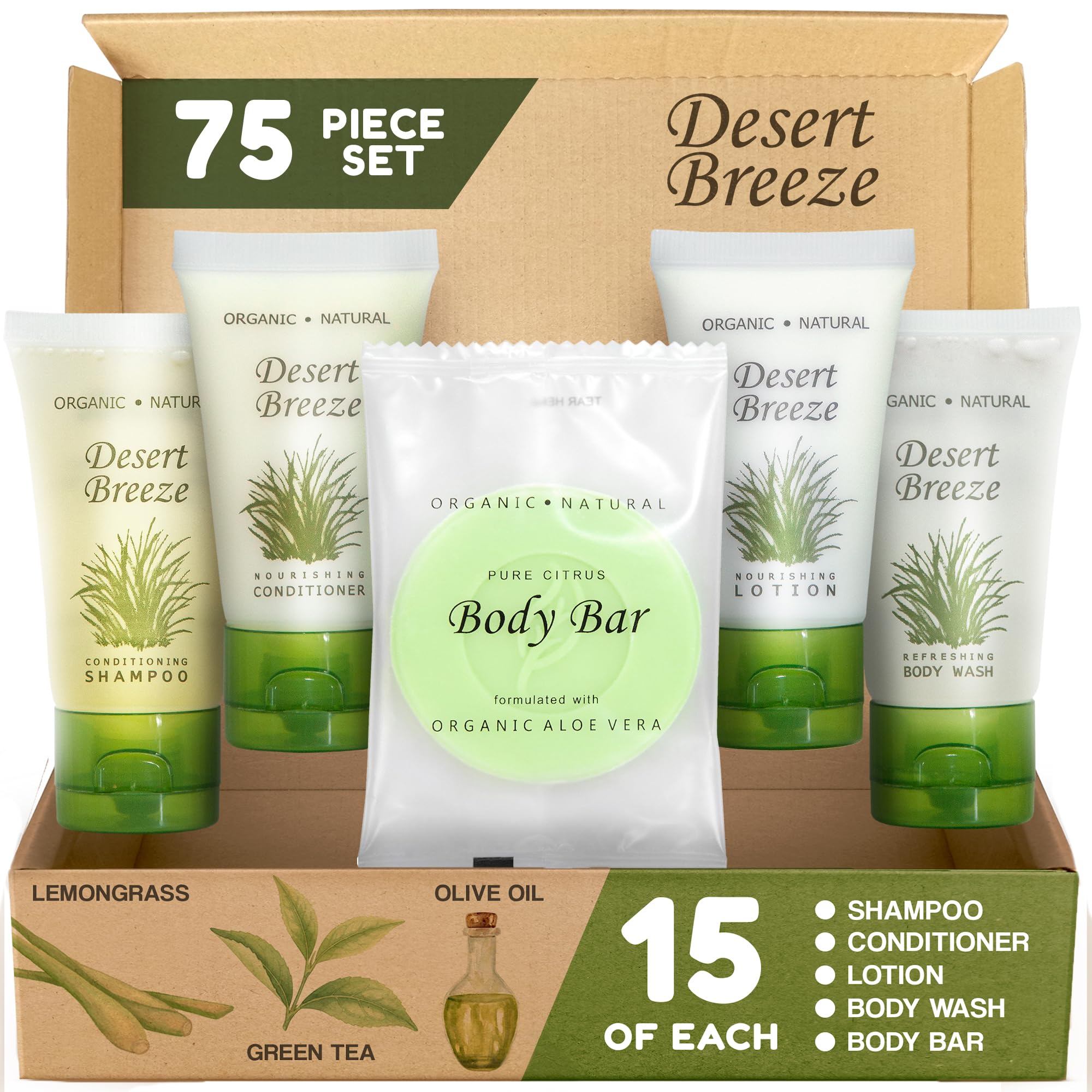 Terra Pure Desert Breeze Travel Size Hotel Toiletry Set – 75 Count, 1 oz Bottles, Paraben Free