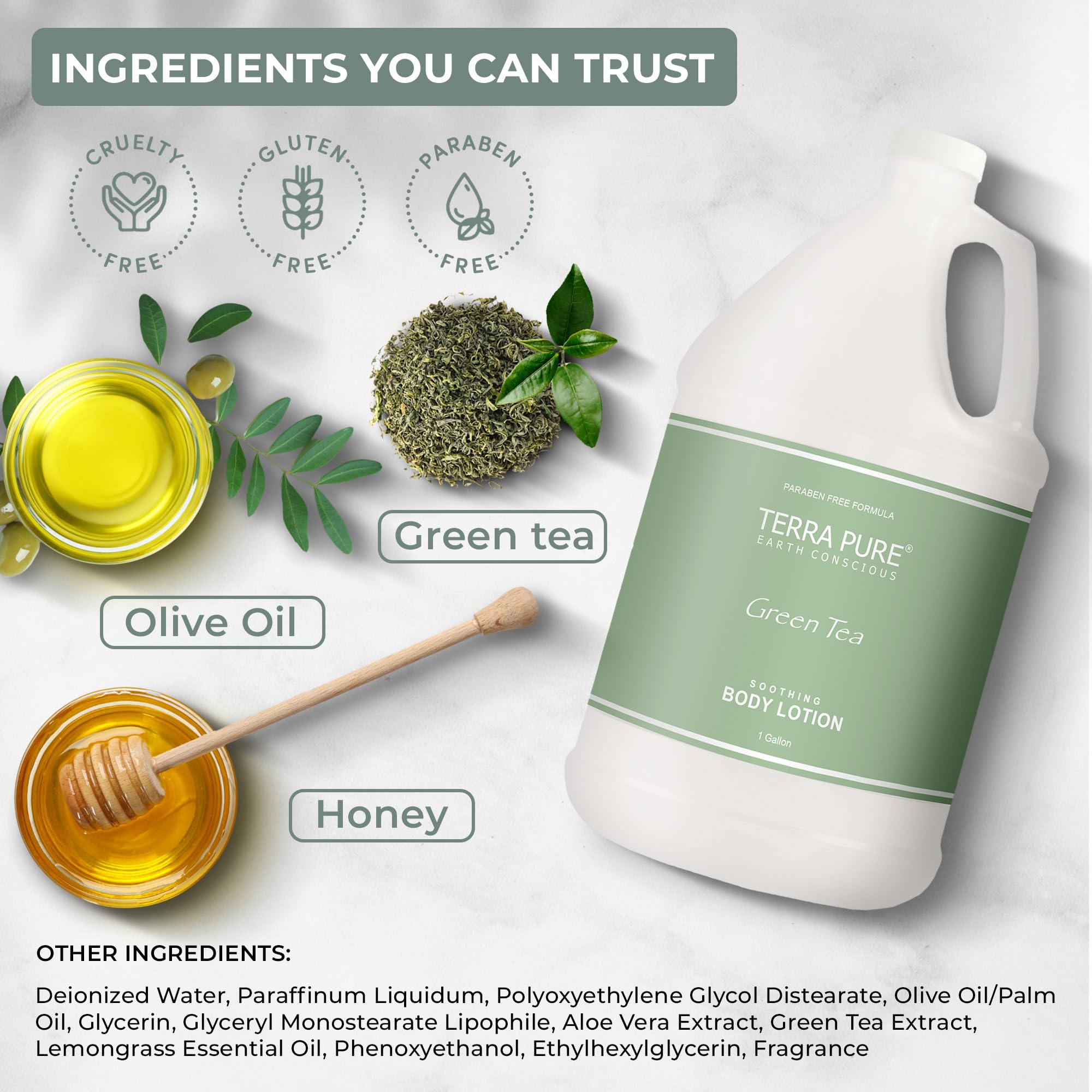 Terra Pure Green Tea Hotel Body Lotion - 1 Gallon for Hotels & Vacation Rentals | Refill Dispensers