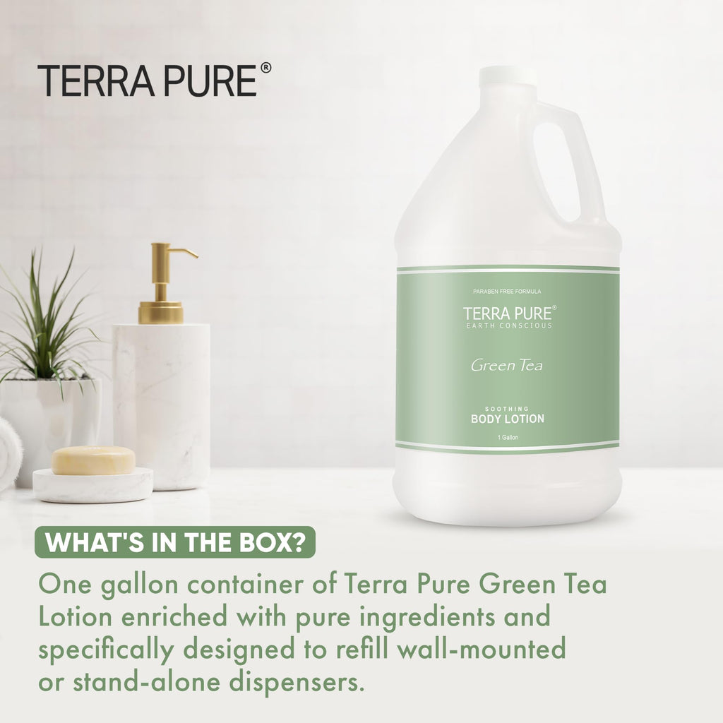 Terra Pure Green Tea Hotel Body Lotion - 1 Gallon for Hotels & Vacation Rentals | Refill Dispensers