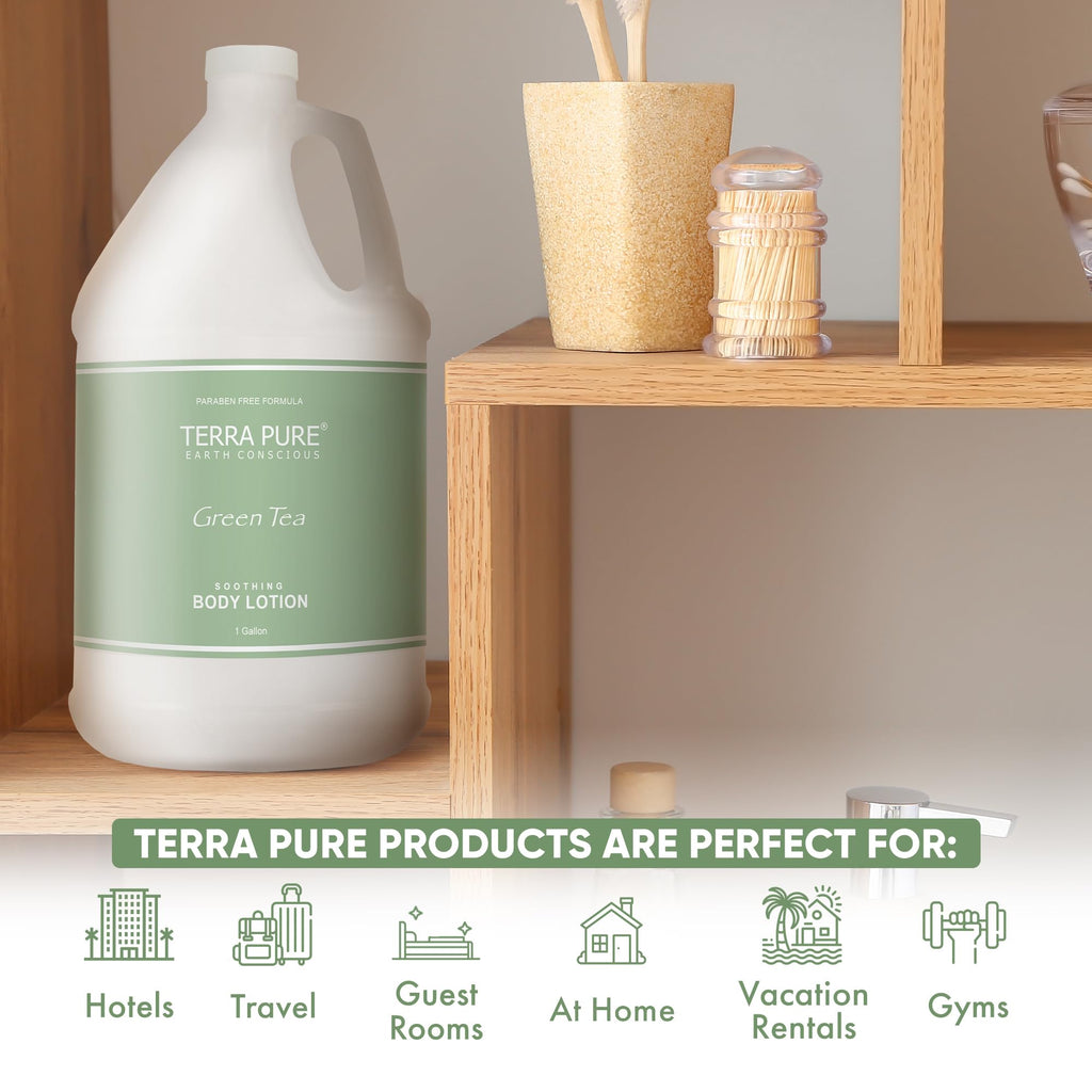 Terra Pure Green Tea Hotel Body Lotion - 1 Gallon for Hotels & Vacation Rentals | Refill Dispensers