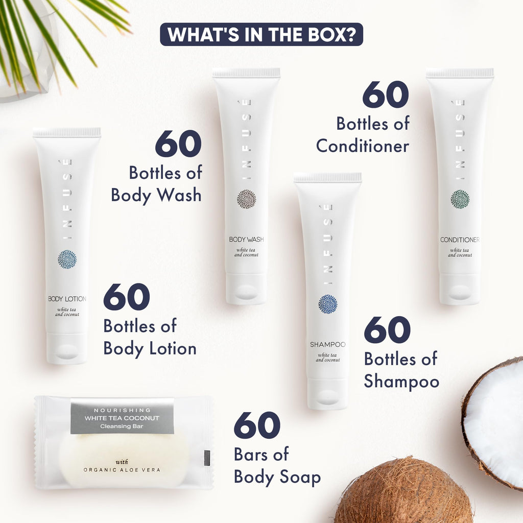 Terra Pure Infuse White Tea & Coconut Hotel Toiletries Bulk Set — 300 Pieces for Airbnb | 1-Shoppe