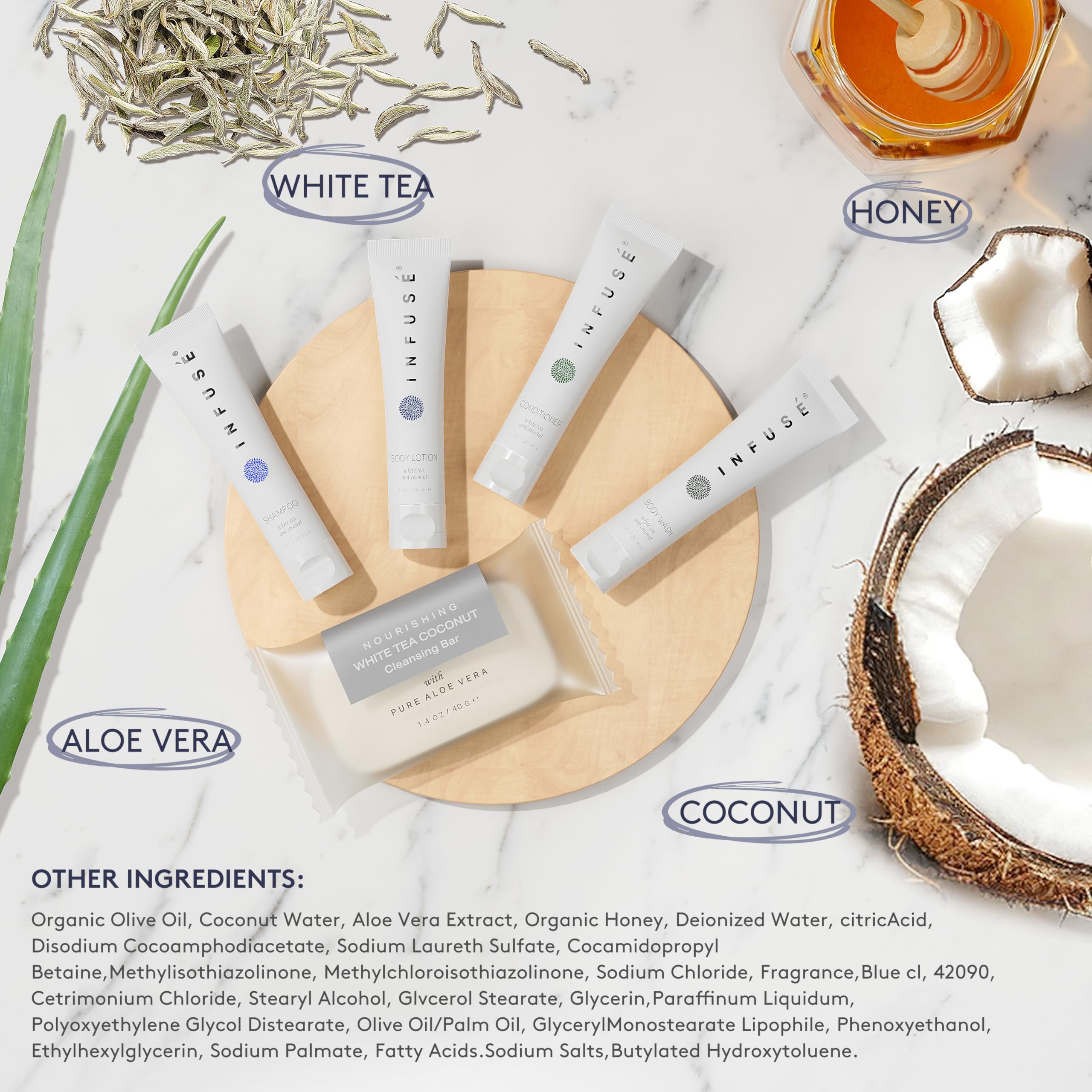 Terra Pure Infuse White Tea & Coconut Hotel Toiletries Bulk Set – 75 Travel-Size Pieces