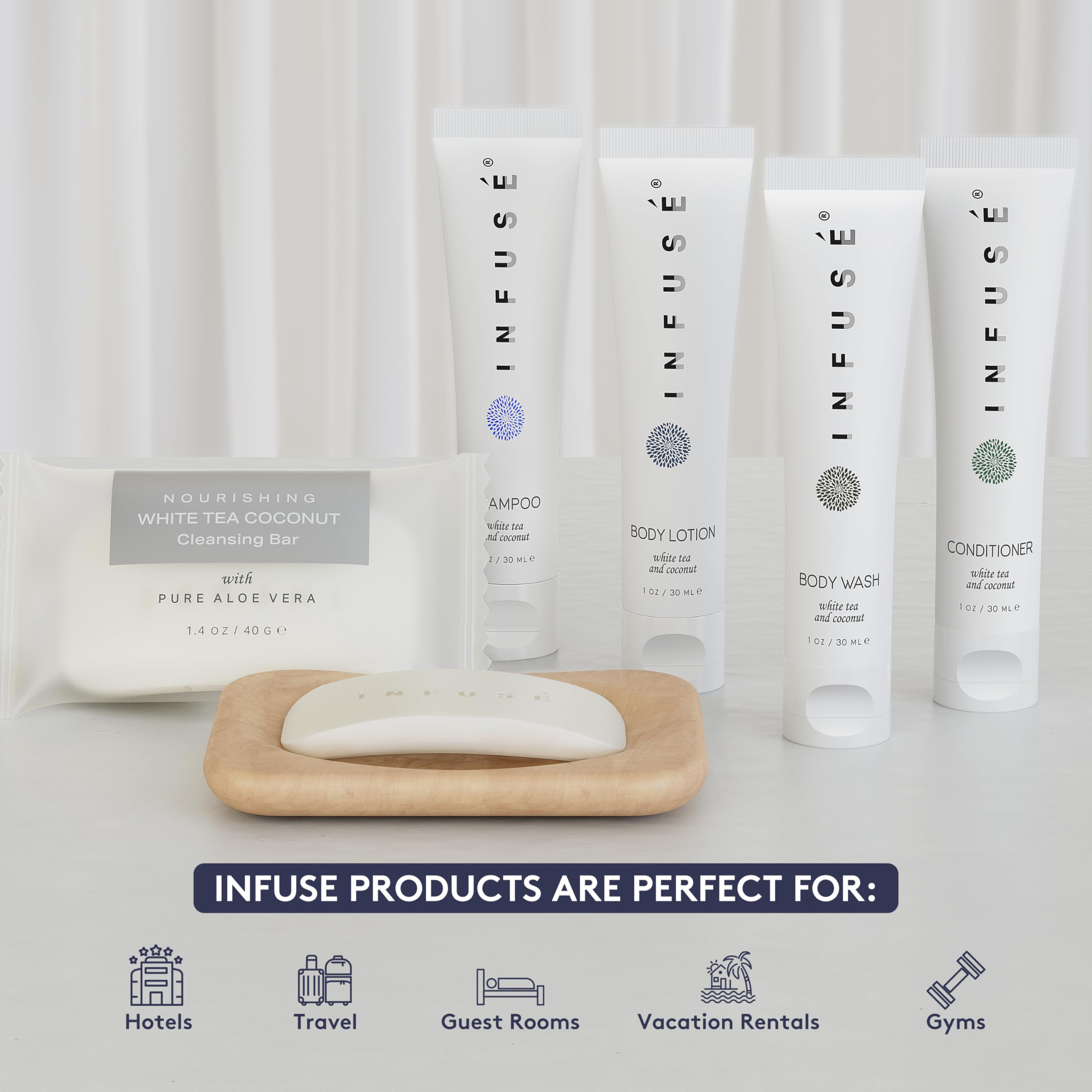 Terra Pure Infuse White Tea & Coconut Hotel Toiletries Bulk Set – 75 Travel-Size Pieces