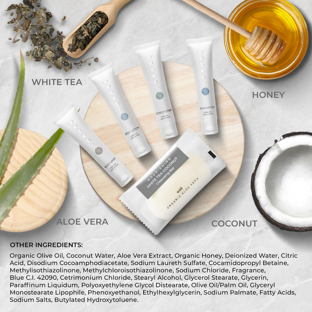 Terra Pure Infuse White Tea & Coconut Hotel Toiletries Bulk Set — 300 Pieces for Airbnb | 1-Shoppe