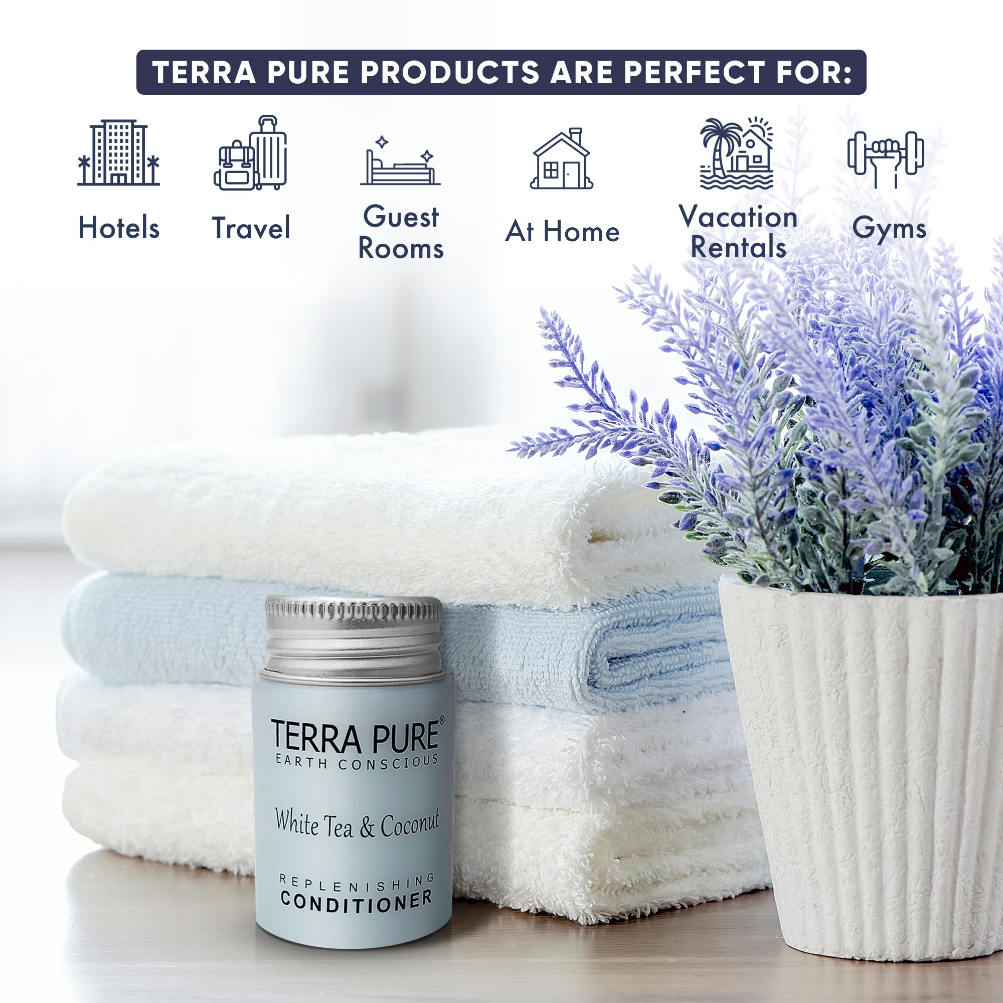 Terra Pure Travel Size Hotel Conditioner – 100 x 1oz Bottles, White Tea & Coconut