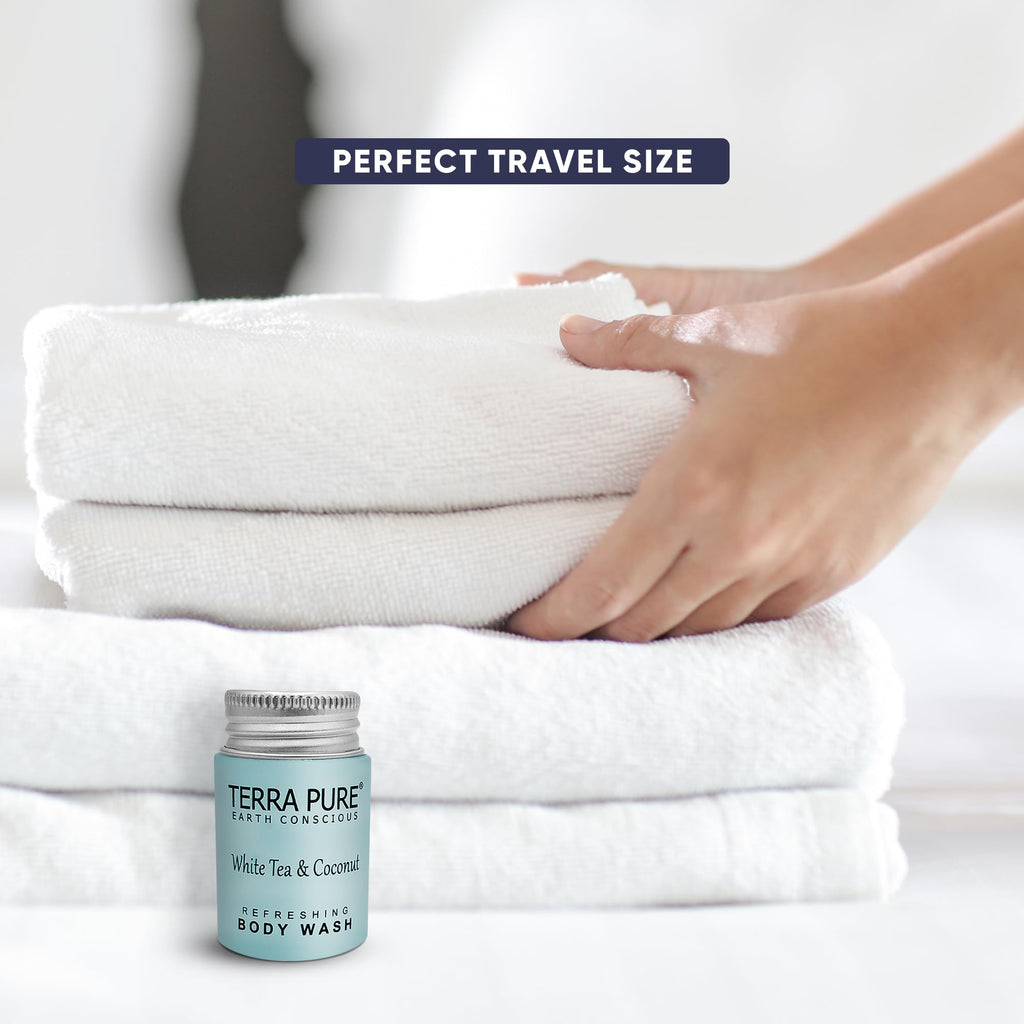 Terra Pure White Tea & Coconut Body Wash – Travel Size Hotel Amenities, 1 oz (Case of 300)