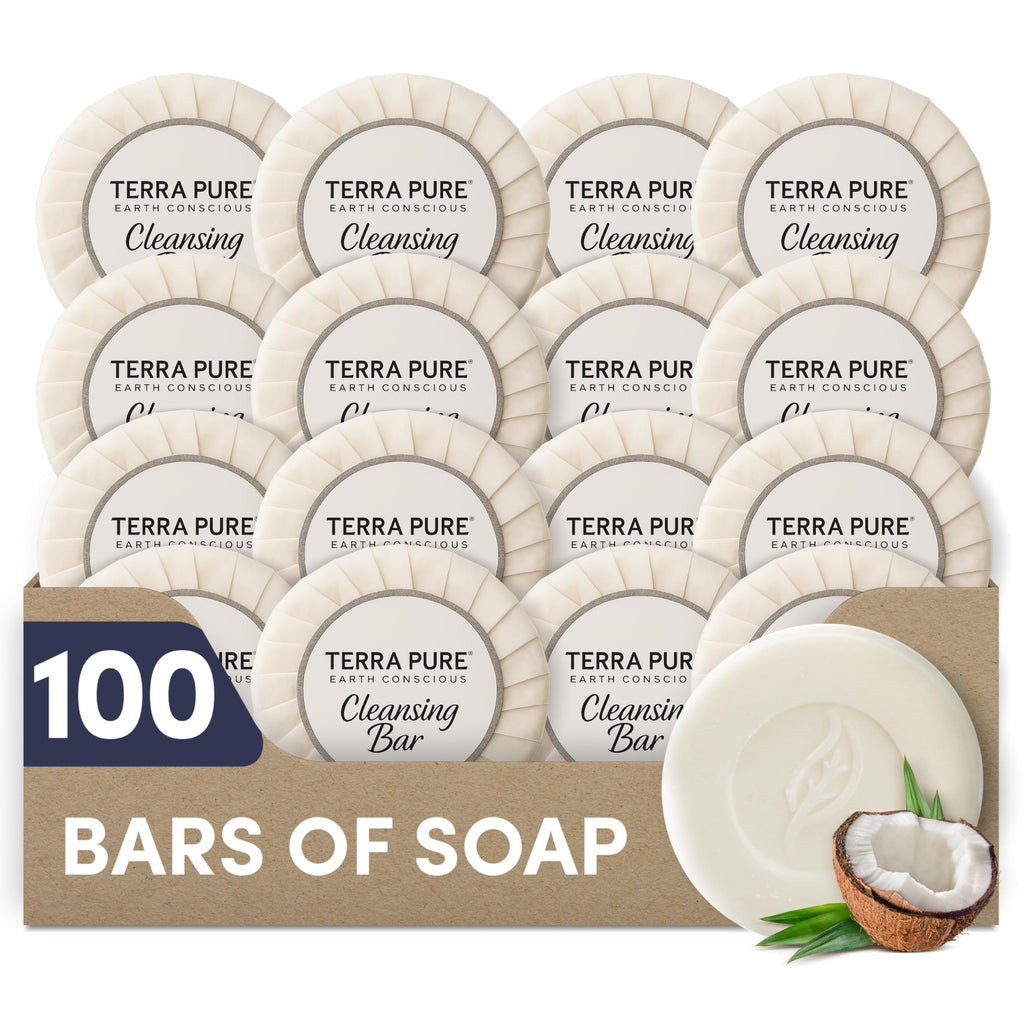 Terra Pure Travel Size Hotel Bar Soap – 100 Count, Aloe & Olive Oil