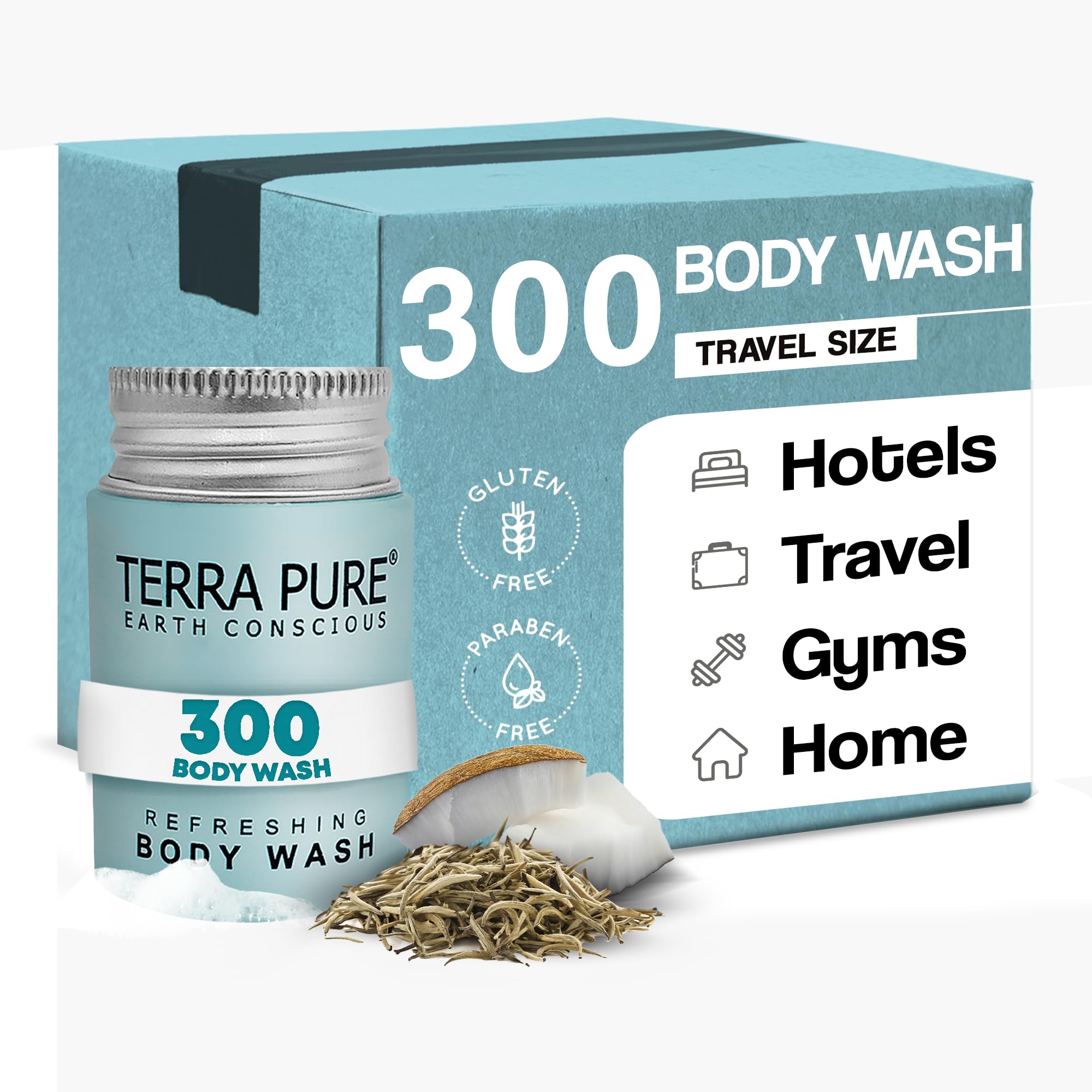 Terra Pure White Tea & Coconut Body Wash – Travel Size Hotel Amenities, 1 oz (Case of 300)