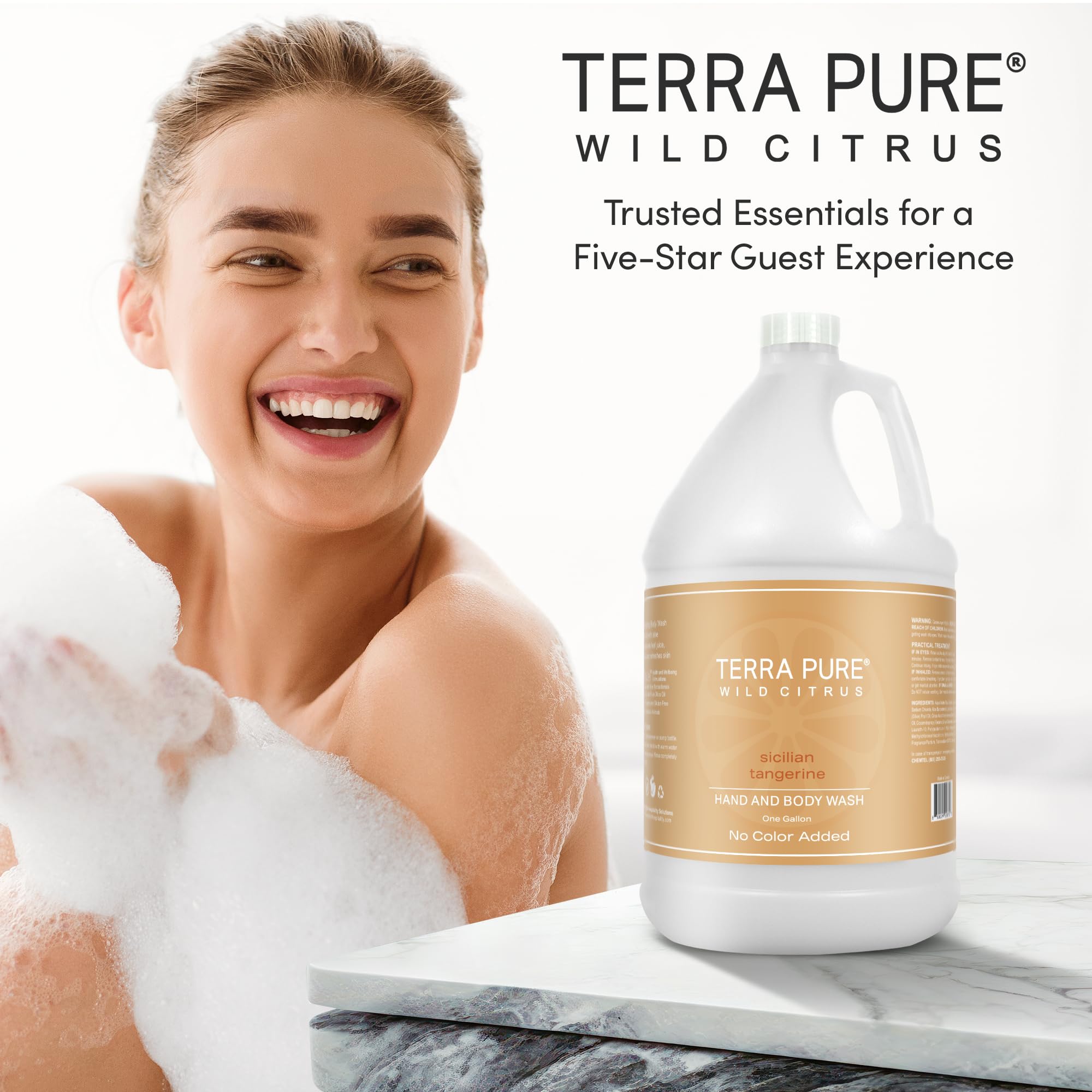Terra Pure Wild Citrus Gallon Hand & Body Wash – Refill Jug for Hotels, Spas, Gyms | No Color Added
