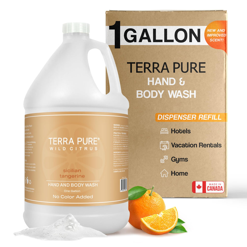 Terra Pure Wild Citrus Gallon Hand & Body Wash – Refill Jug for Hotels, Spas, Gyms | No Color Added