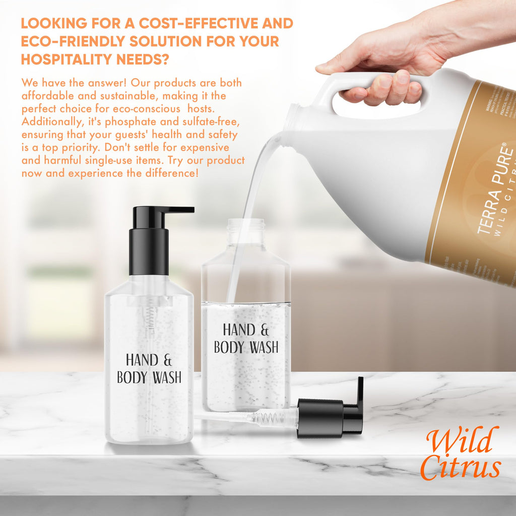 Terra Pure Wild Citrus Gallon Hand & Body Wash – Refill Jug for Hotels, Spas, Gyms | No Color Added