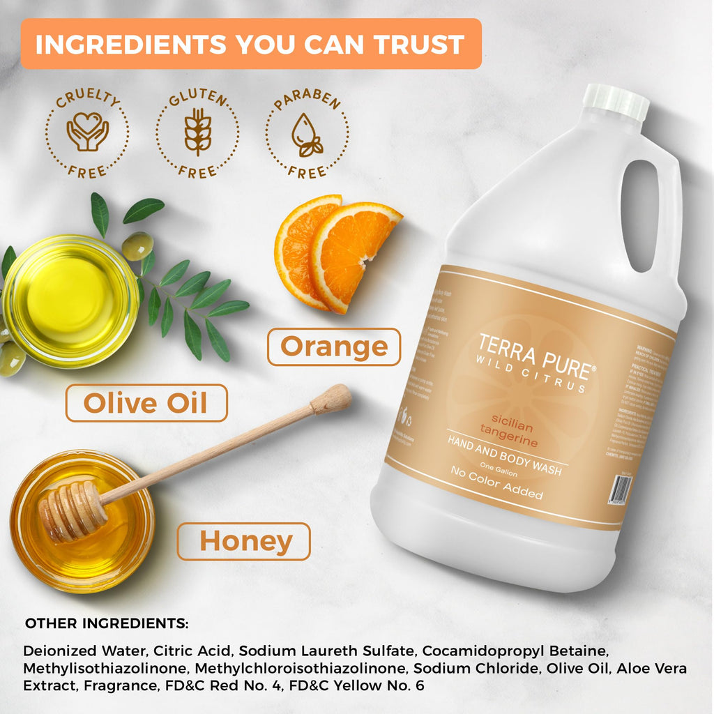 Terra Pure Wild Citrus Gallon Hand & Body Wash – Refill Jug for Hotels, Spas, Gyms | No Color Added