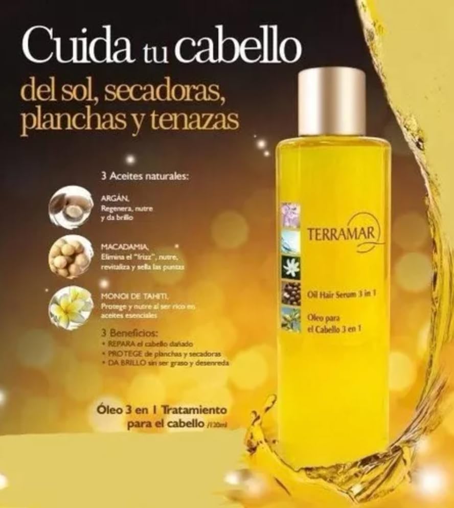 Terramar 3 in 1 Hair Oil (98ml) – Argan, Macadamia & Monoi for Nourish, Smooth, and Shine