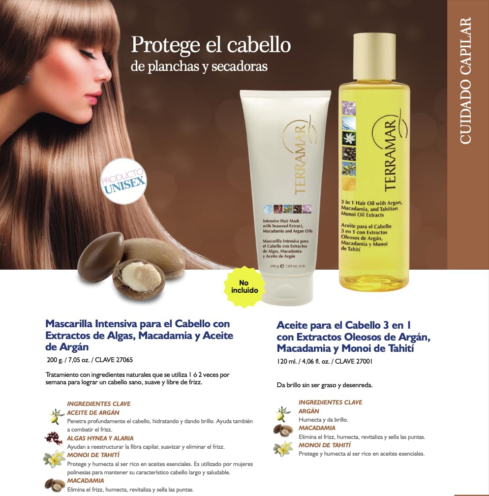 Terramar 3 in 1 Hair Oil (98ml) – Argan, Macadamia & Monoi for Nourish, Smooth, and Shine