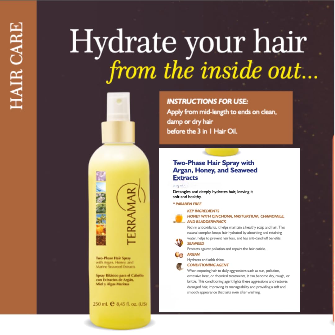 Terramar Two-Phase Hair Spray with Argan, Honey & Seaweed – 8.45 fl oz