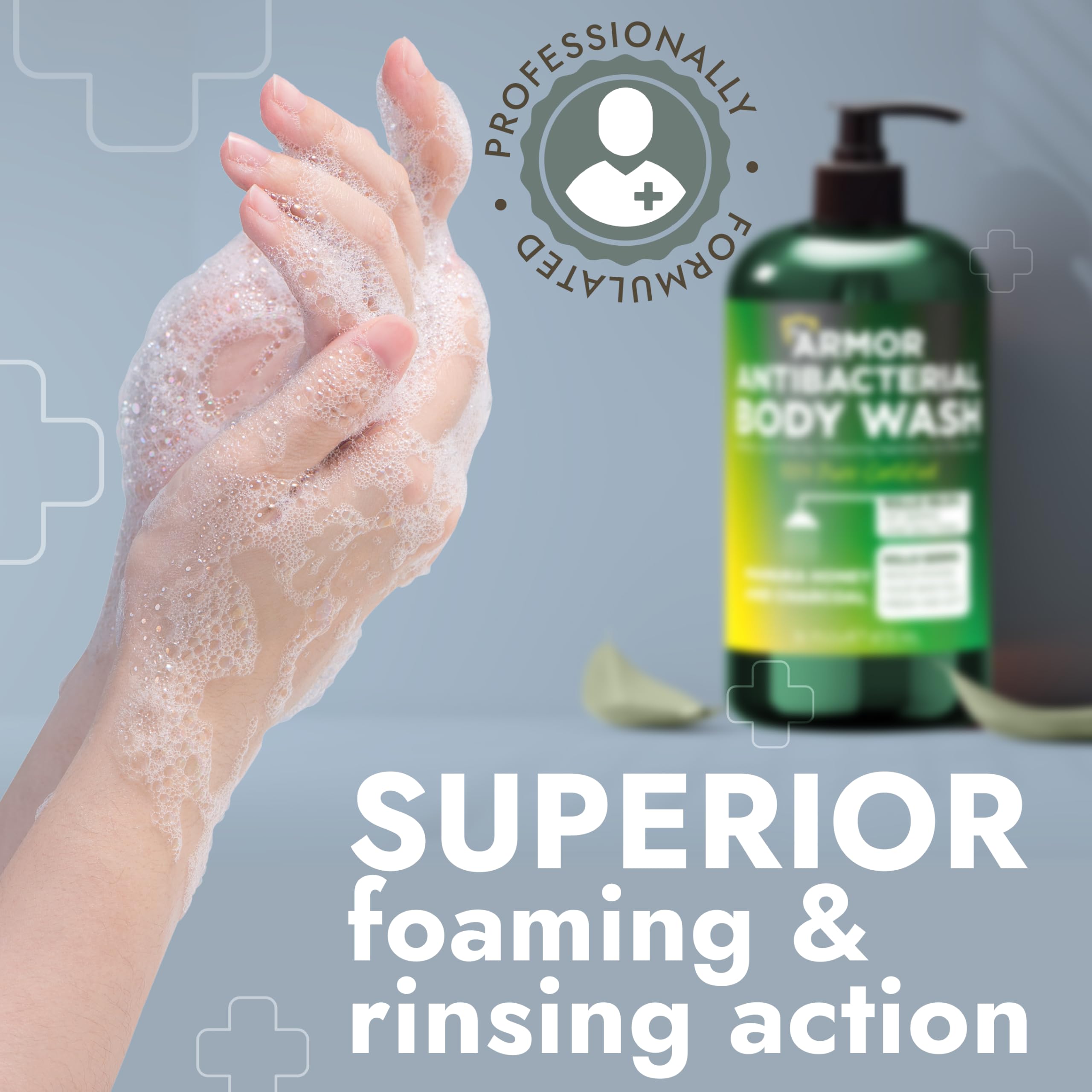 Terramed Just Think Comfort Antibacterial Body Wash – Kills 99.9% of Germs, Manuka Honey & Charcoal, 16 oz