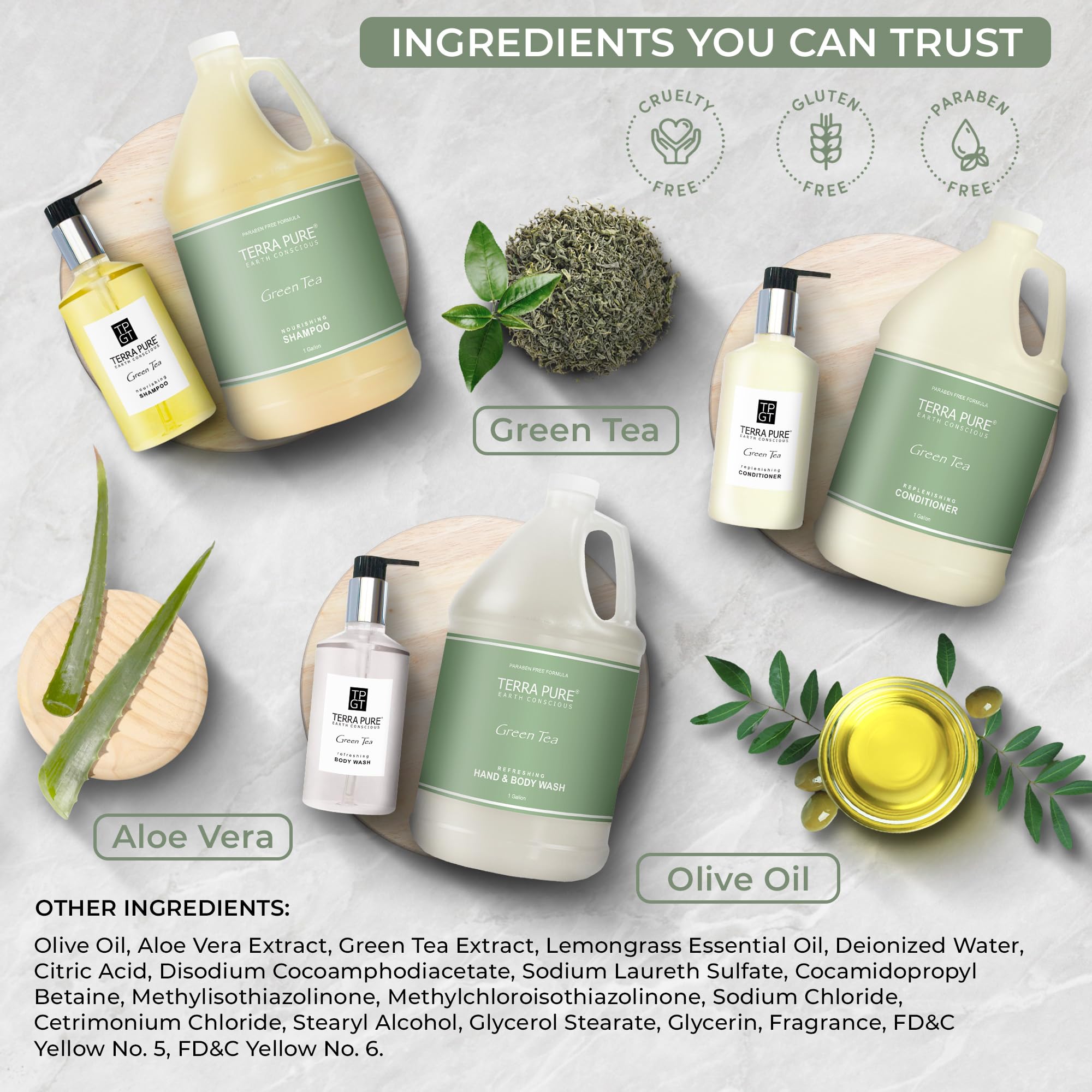 Terra Pure Gallon & Dispenser Set | All-In-Kit for Hotels – Shampoo, Conditioner & Body Wash