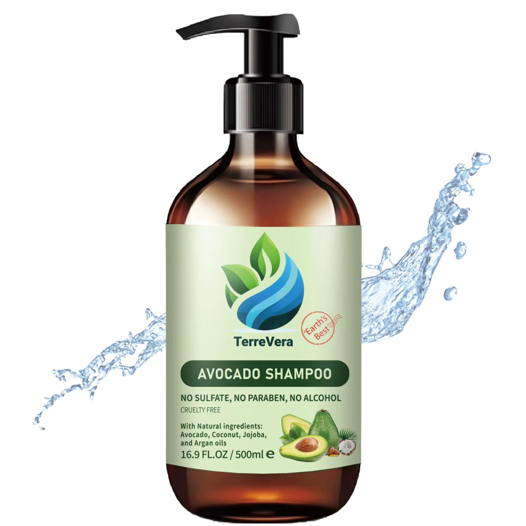 TerreVera Avocado Shampoo – Salon-Quality Hydration with Avocado, Argan, Coconut & Jojoba Oils – Sulfate & Paraben Free – 16.9 fl oz