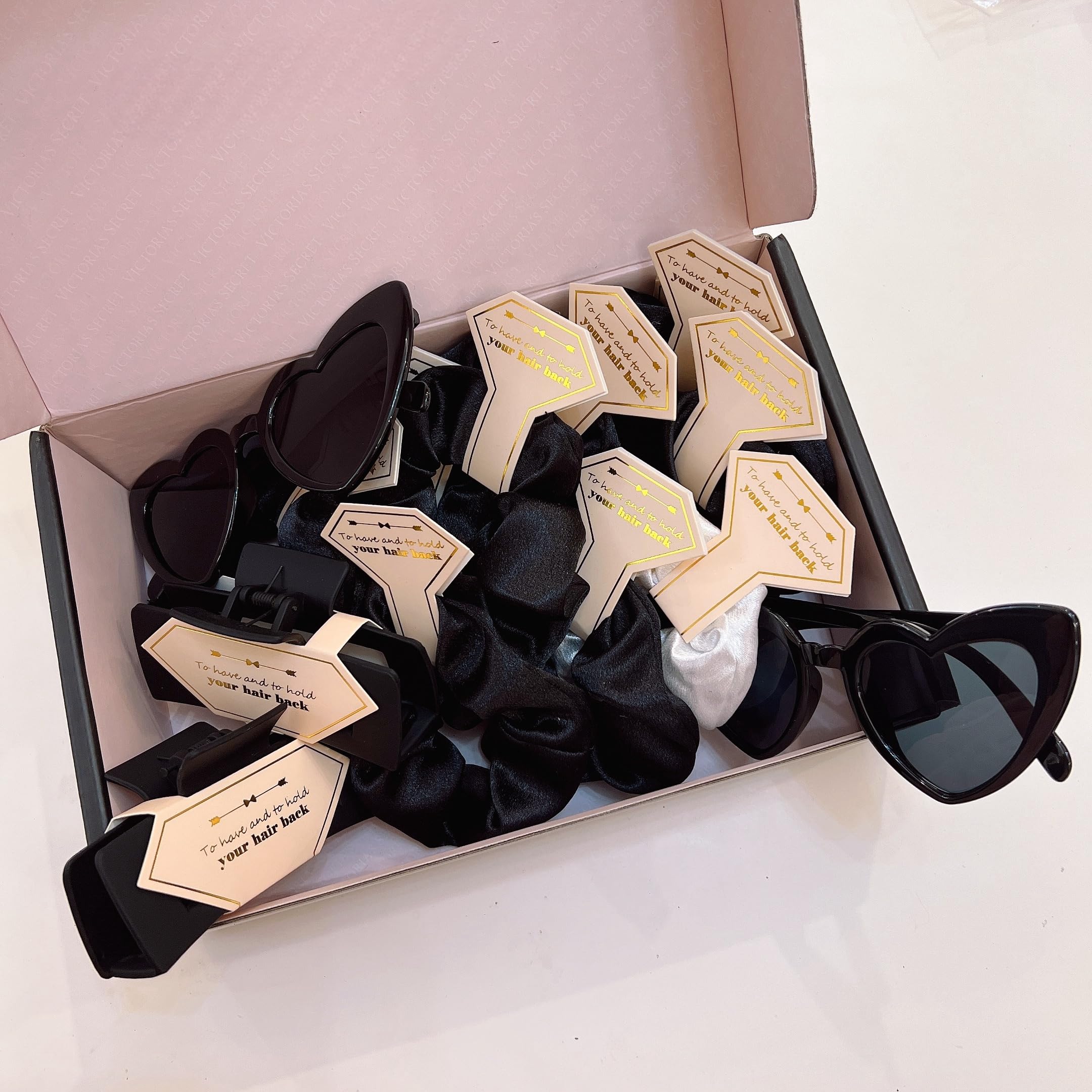Bridesmaid Scrunchies & 4.1 Inch Hair Claws – Tethzeng 16pcs White & Black Gift Set