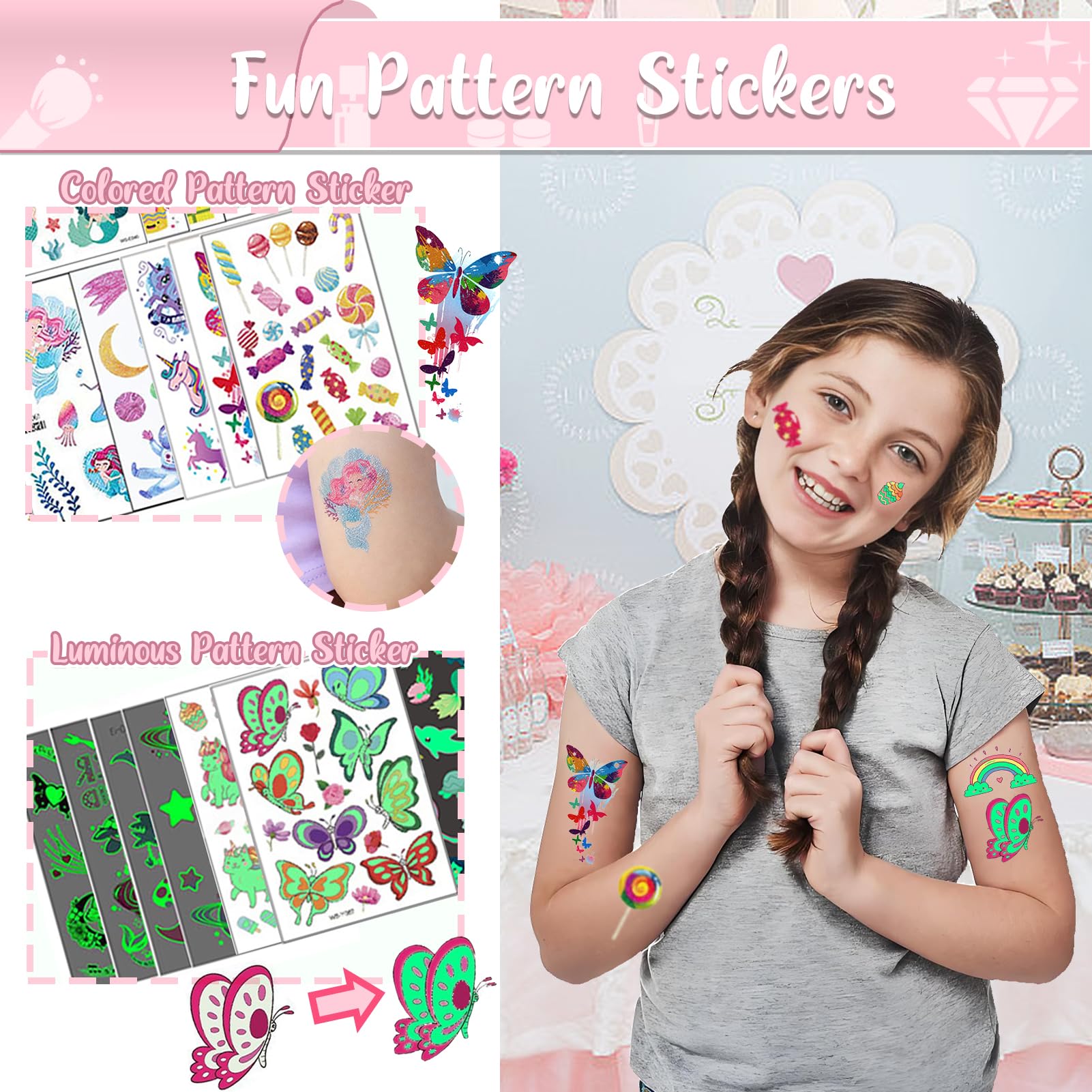 TEUVO Kids Glitter Tattoo Kit – 50 Colors, 177 Stencils, 25 Pattern Stickers