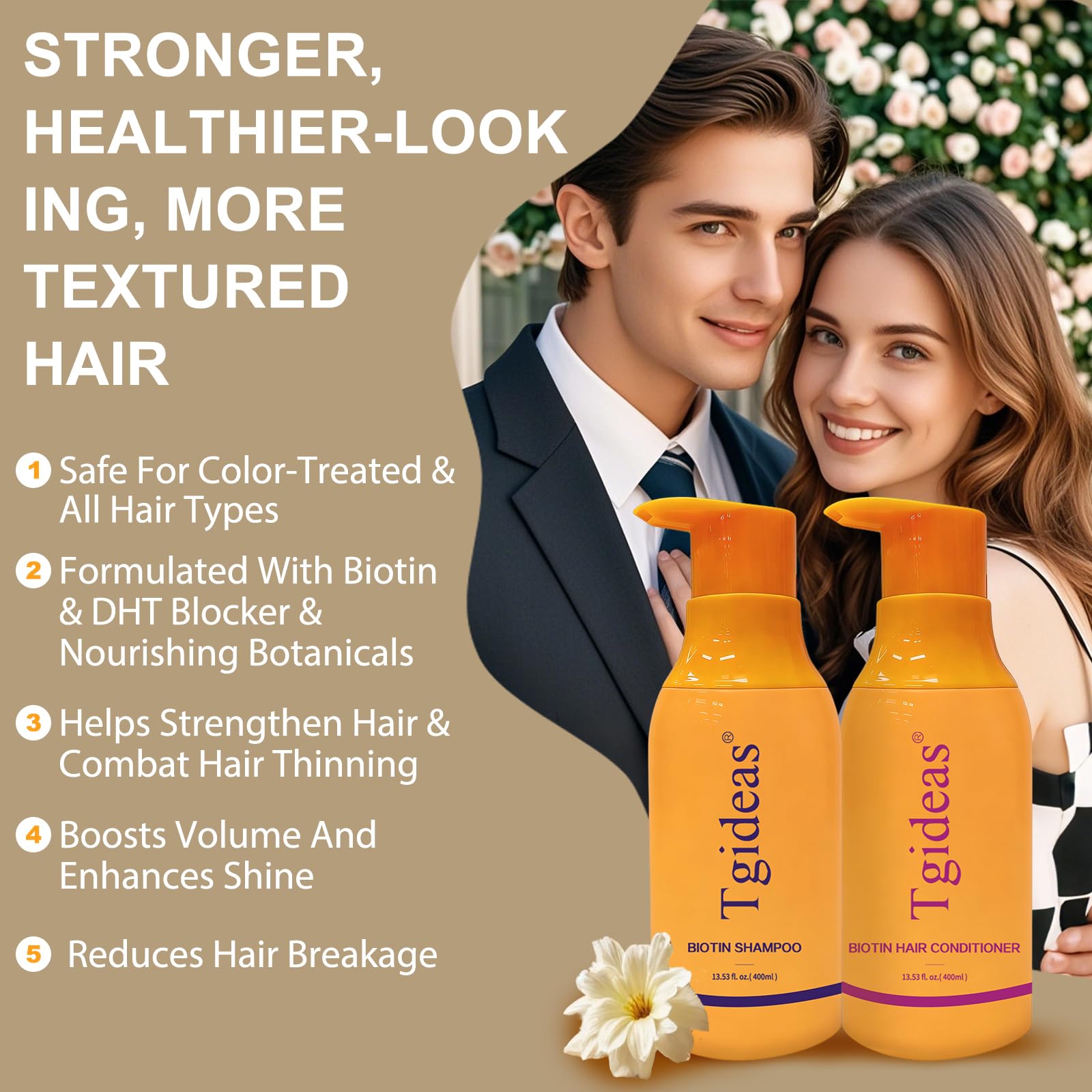 Tgideas Biotin Shampoo & Conditioner Set for Thinning Hair – Thickening & Strengthening Duo (2x13.53 oz)