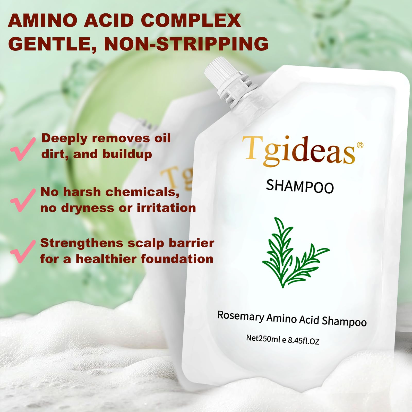 Tgideas Rosemary Amino Acid Shampoo – Hair Growth Support for Thinning Hair, Zinc PCA & Hydrolyzed Silk, 2-Pack