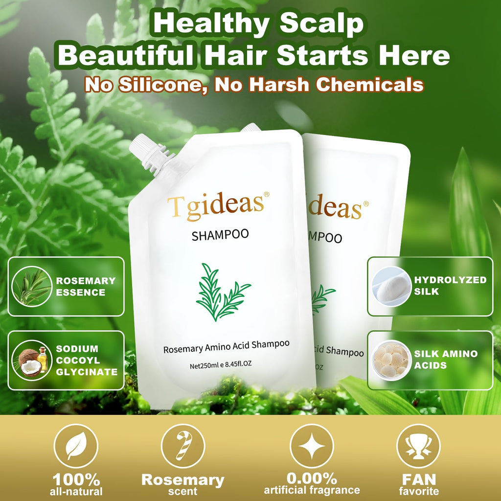 Tgideas Rosemary Biotin Shampoo – Amino Acid Formula for Hair Growth (8.45 fl oz, Two-Piece)