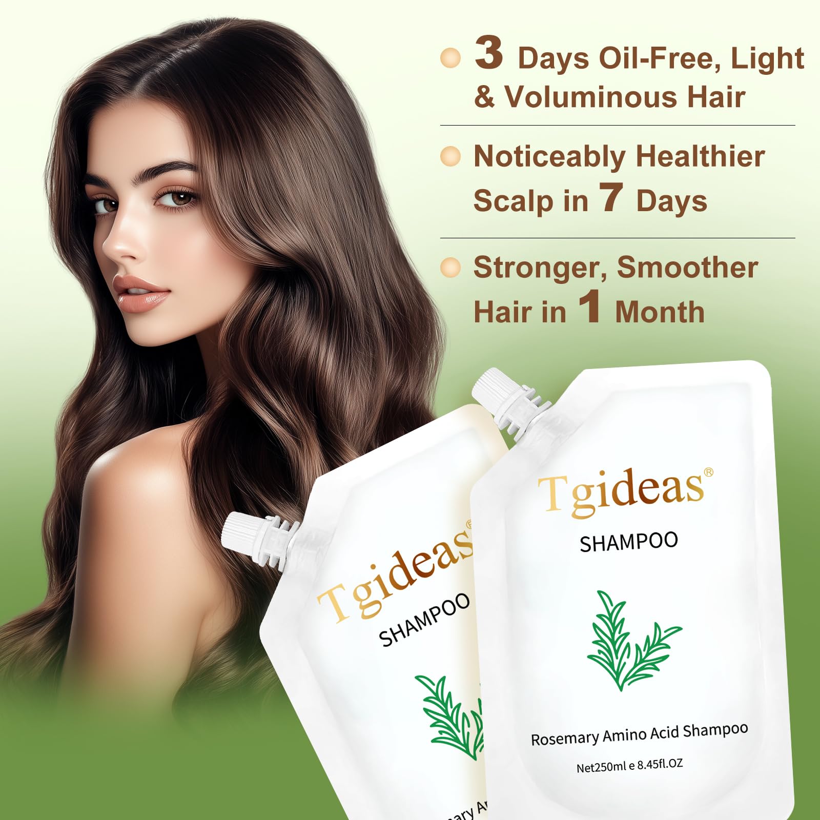 Tgideas Rosemary Biotin Shampoo – Amino Acid Formula for Hair Growth (8.45 fl oz, Two-Piece)