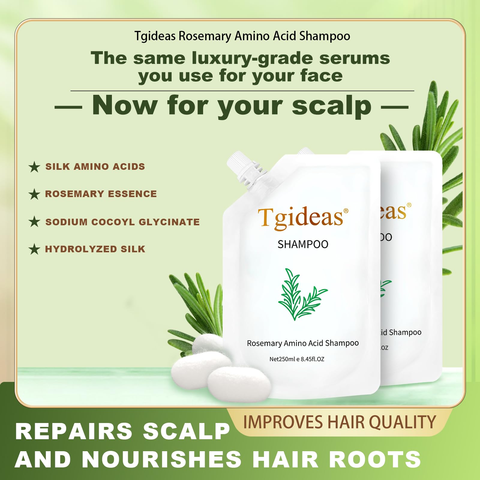 Tgideas Rosemary Biotin Shampoo – Amino Acid Formula for Hair Growth (8.45 fl oz, Two-Piece)