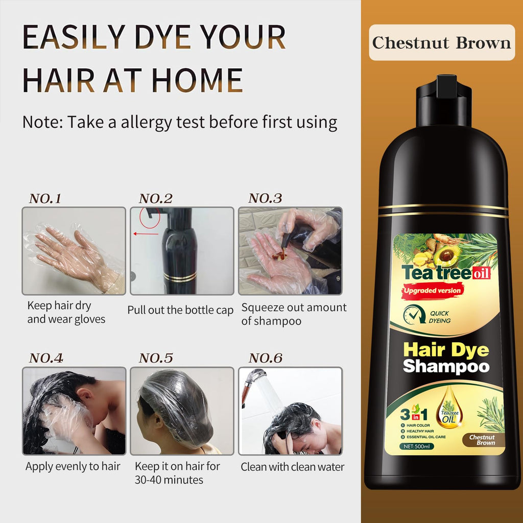 TGTXDEA Herbal Instant Hair Color Shampoo – 100% Gray Coverage, Ammonia-Free, Brown (3-in-1 Bubbles)
