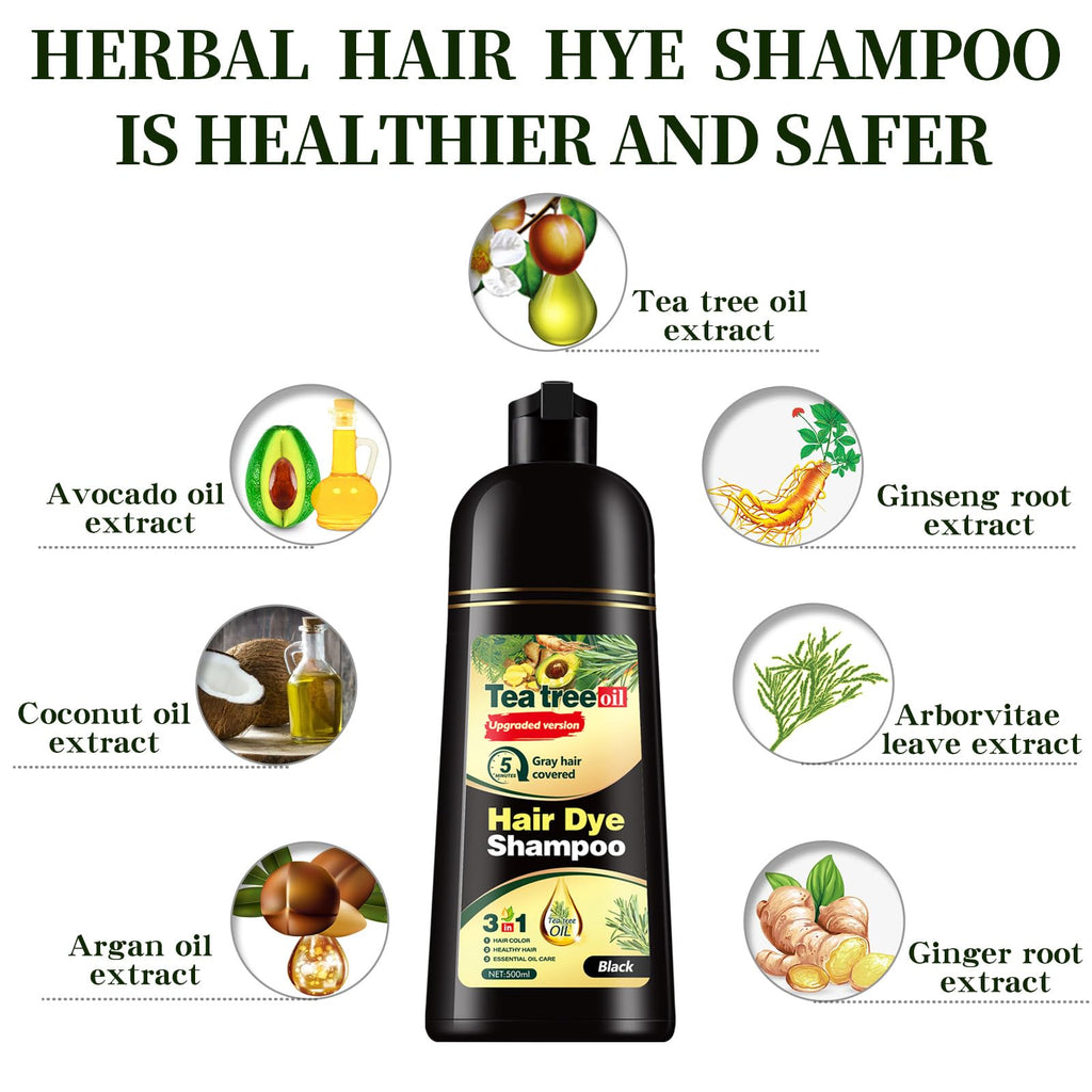 TGTXDEA Herbal Instant Hair Color Shampoo – 100% Gray Coverage, Ammonia-Free, Brown (3-in-1 Bubbles)