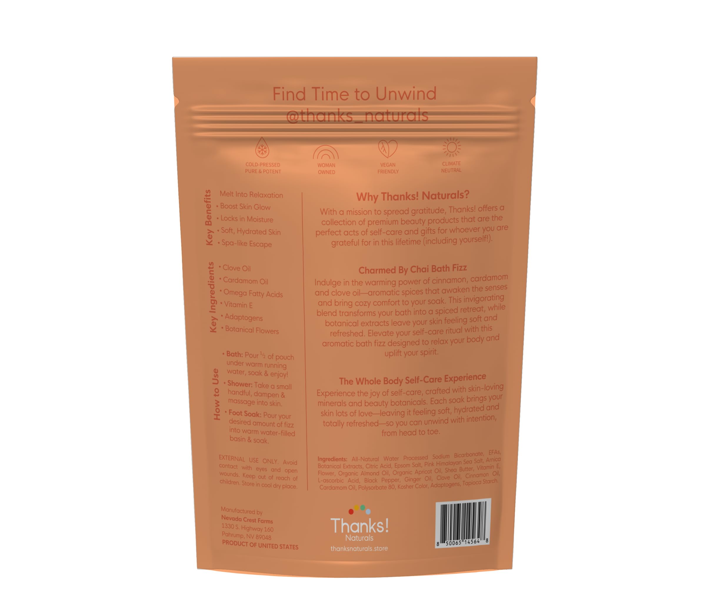Thanks! Naturals Bath Fizz – Charmed by Chai (4 oz, Vegan)