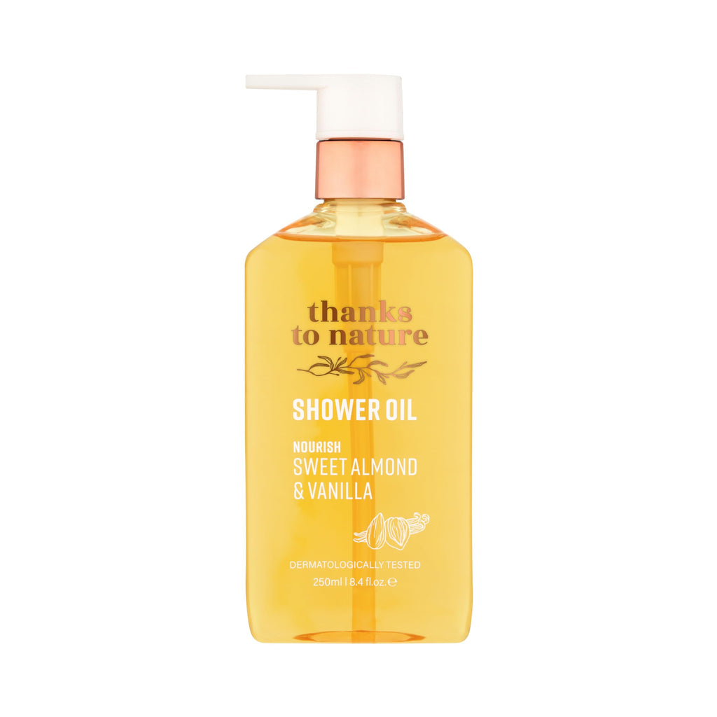 thanks to nature Shower Oil with Sweet Almond & Vanilla – Nourishing, Moisturizing for Normal to Dry Skin | 8.45 fl oz