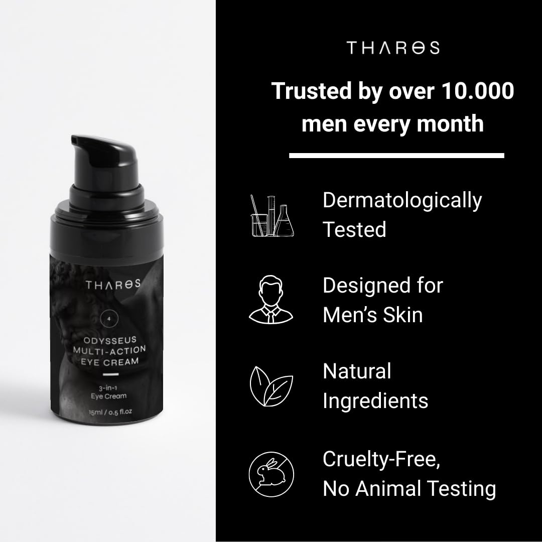 THAROS 3-in-1 Eye Cream for Men — Hydration, Calming, Hyaluronic Acid, Vegan